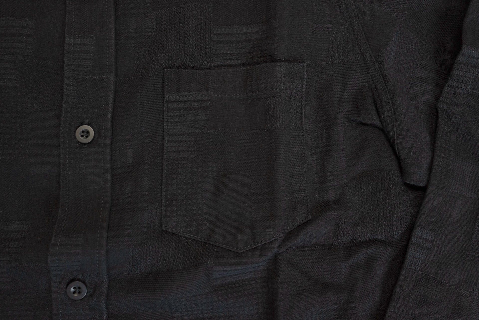 Pure Blue Japan 8oz Patchwork Jacquard Oxford Shirt (Double Black)