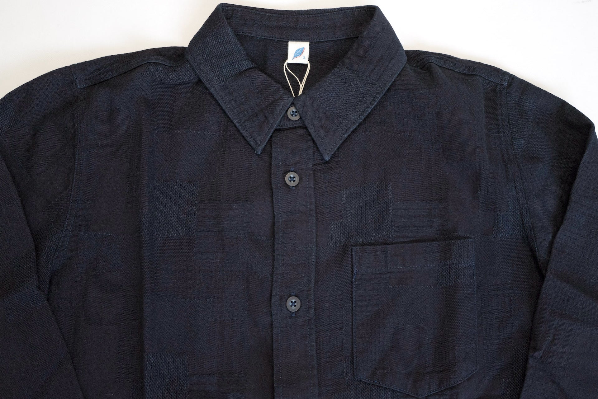 Pure Blue Japan 8oz Patchwork Jacquard Oxford Shirt (Double Indigo)