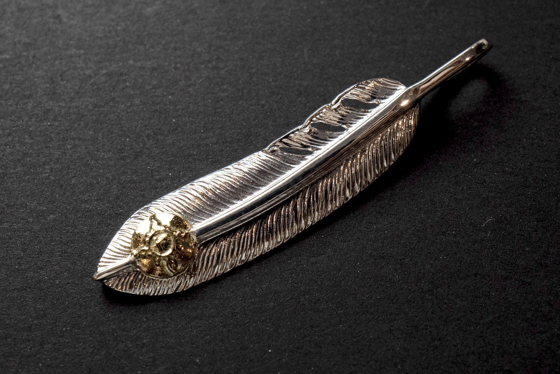 First Arrow's 18K Gold Sunburst Emblem "Medium Feather" Silver Pendant (P-520)
