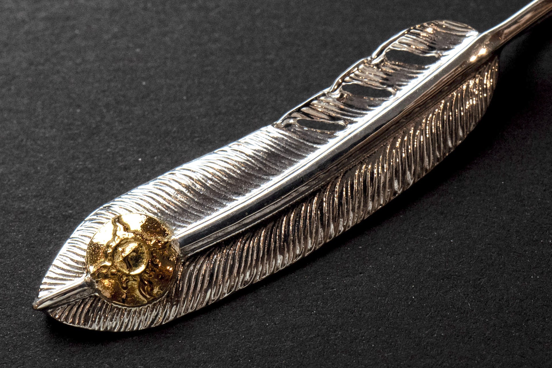 First Arrow's 18K Gold Sunburst Emblem "Medium Feather" Silver Pendant (P-520)