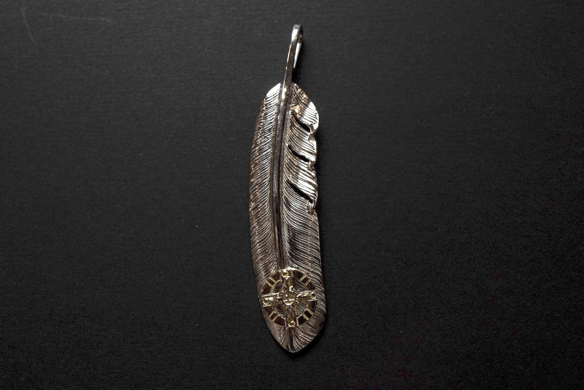 First Arrow's Large "Feather" Pendant With 18K Gold Medicine Mark (P-767)