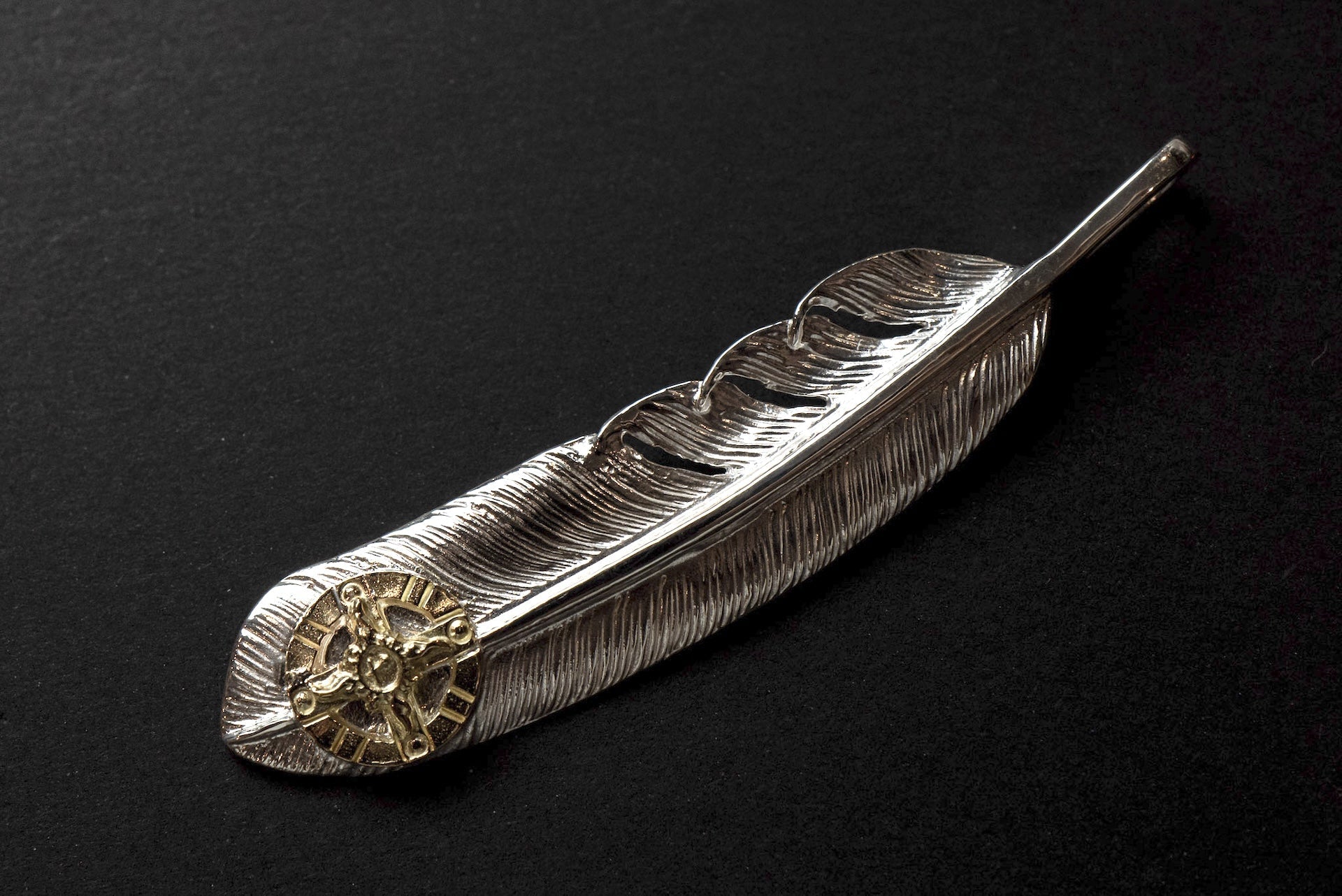 First Arrow's Large "Feather" Pendant With 18K Gold Medicine Mark (P-767)