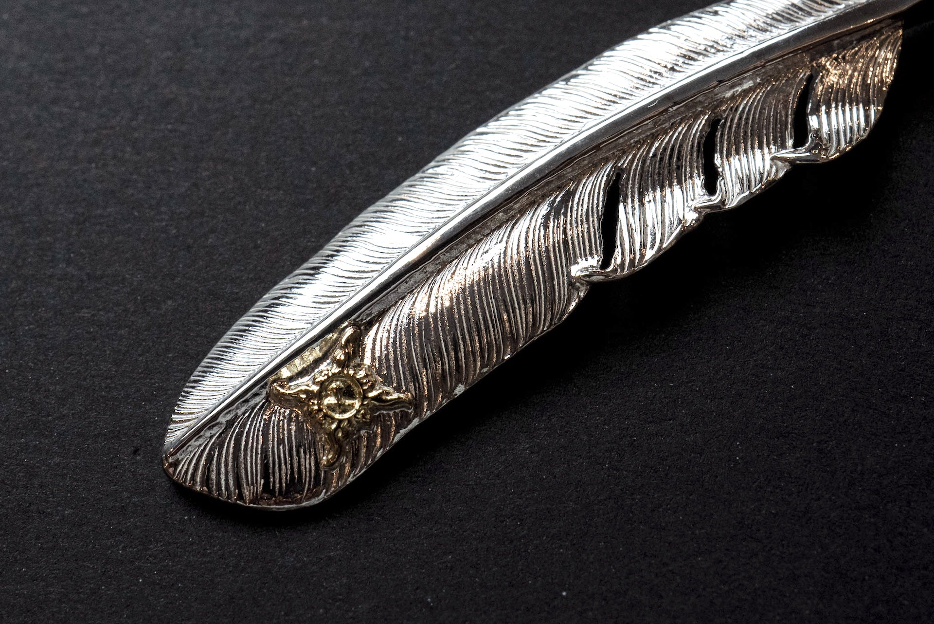 First Arrow's 18K Sunburst Large Feather Pendants (P-391)