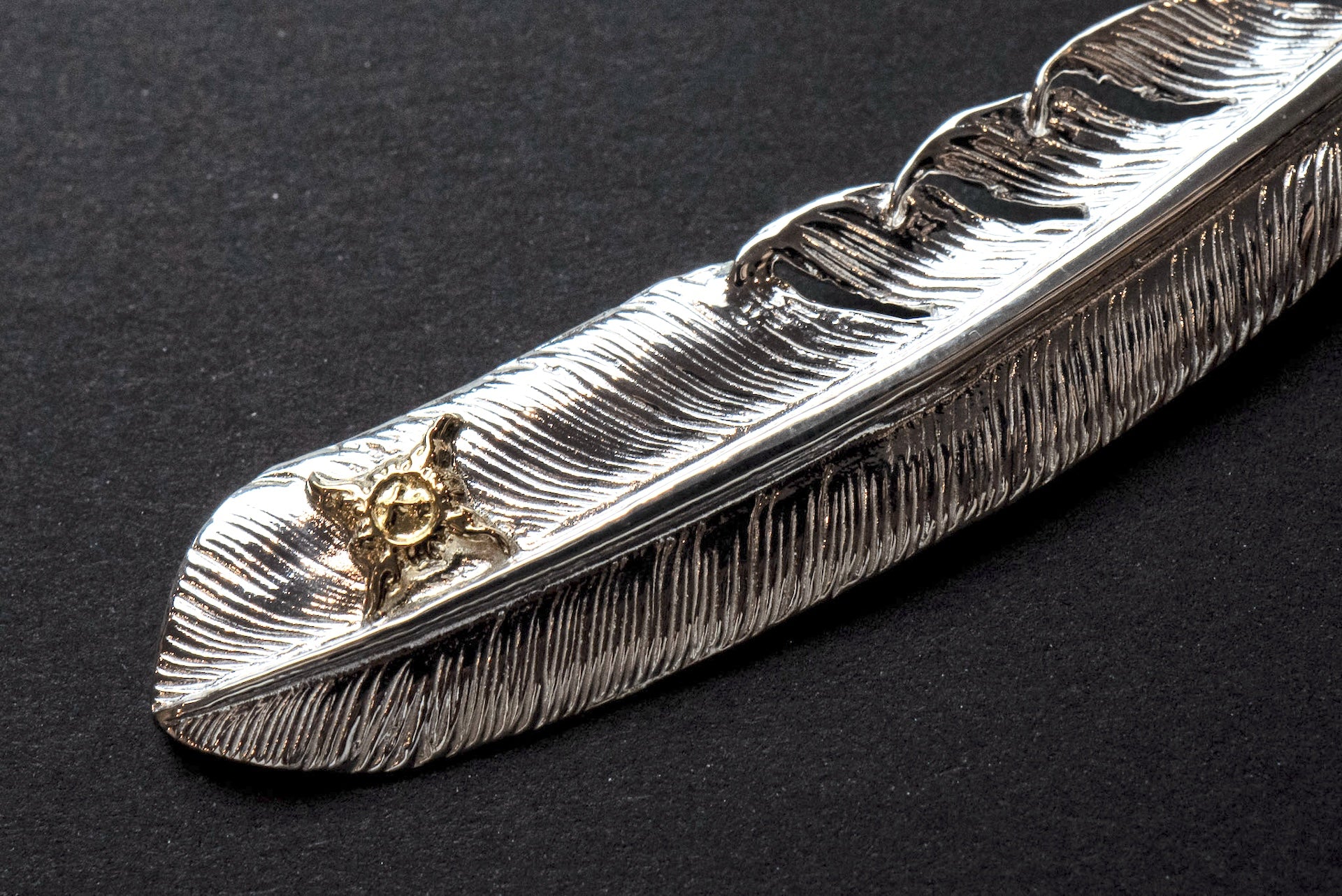 First Arrow's 18K Sunburst Large Feather Pendants (P-391)