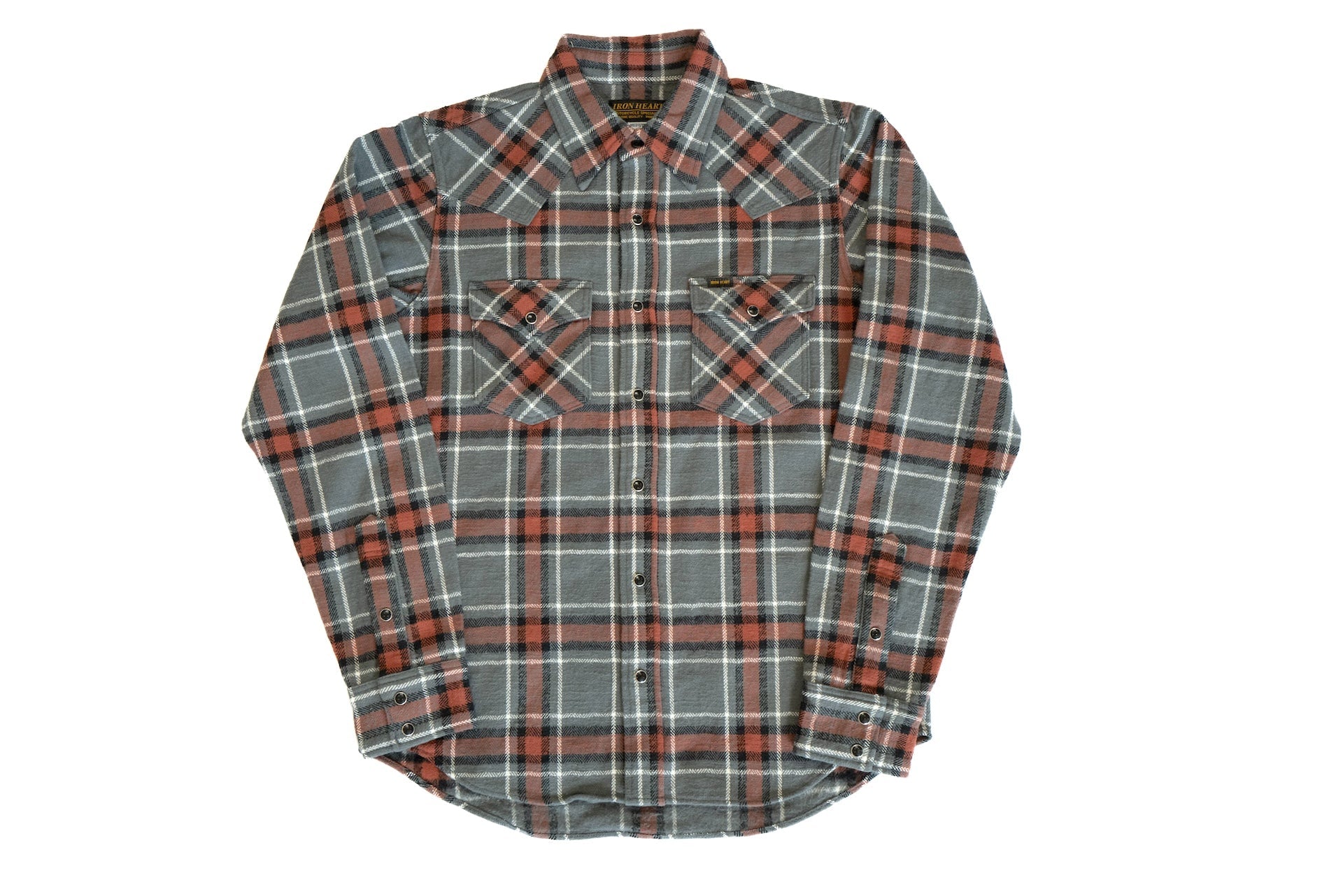 Iron Heart Ultra-Heavy "Slubby" Flannel Classic Check Western Shirt (Battleship Grey)