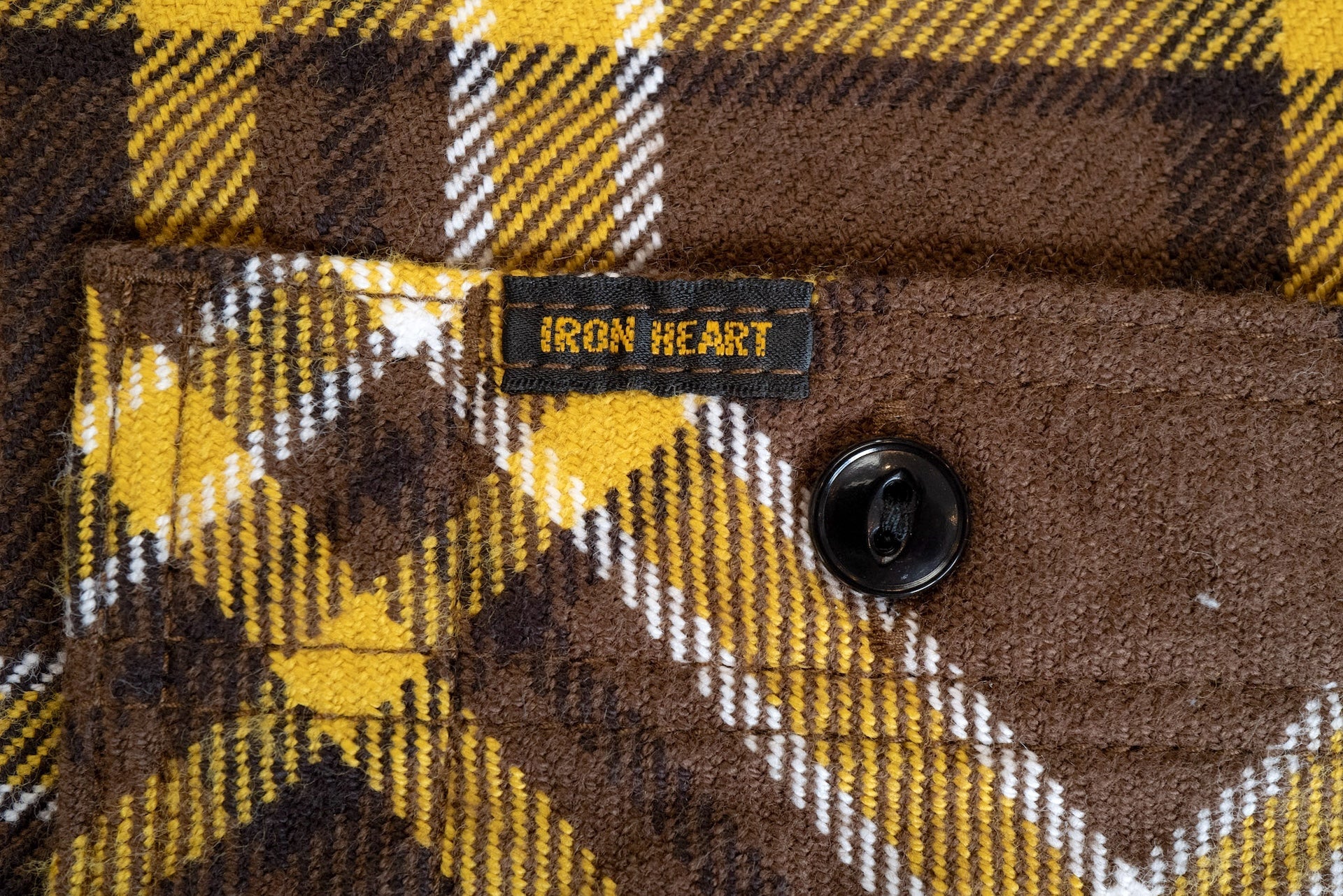 Iron Heart Ultra-Heavy Flannel Crazy Check Work Shirt (Mustard Brown)