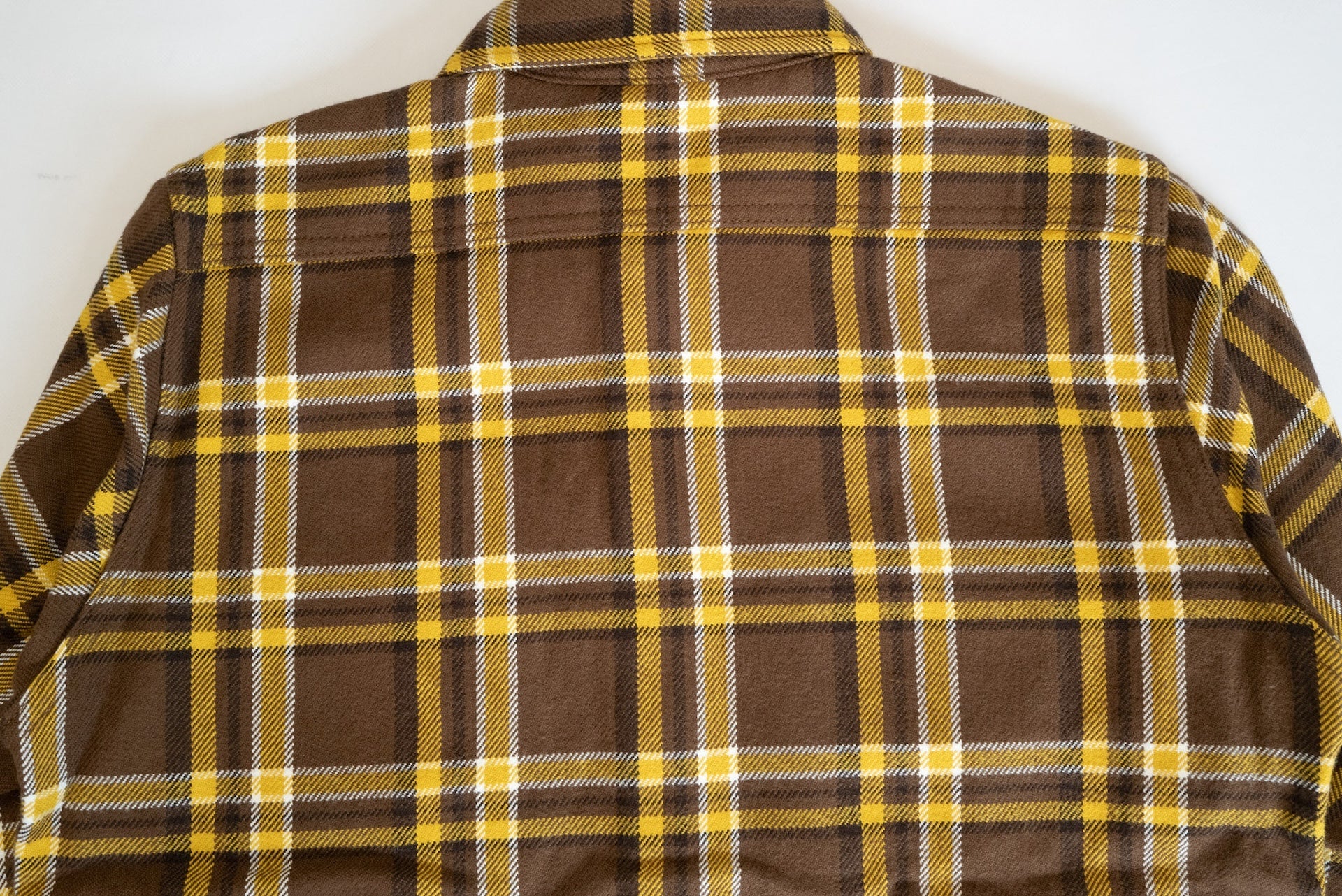 Iron Heart Ultra-Heavy Flannel Crazy Check Work Shirt (Mustard Brown)