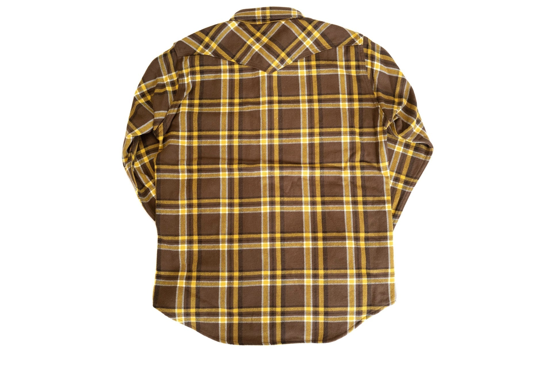 Iron Heart Ultra-Heavy Flannel Crazy Check Western Shirt (Mustard Brown)