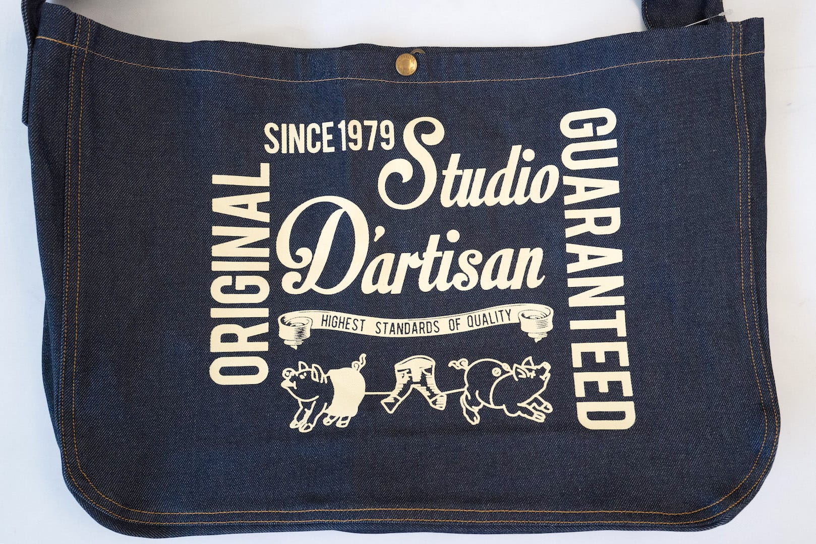 Studio D'Artisan "Piggy" Denim Newspaper Bag (Ivory)