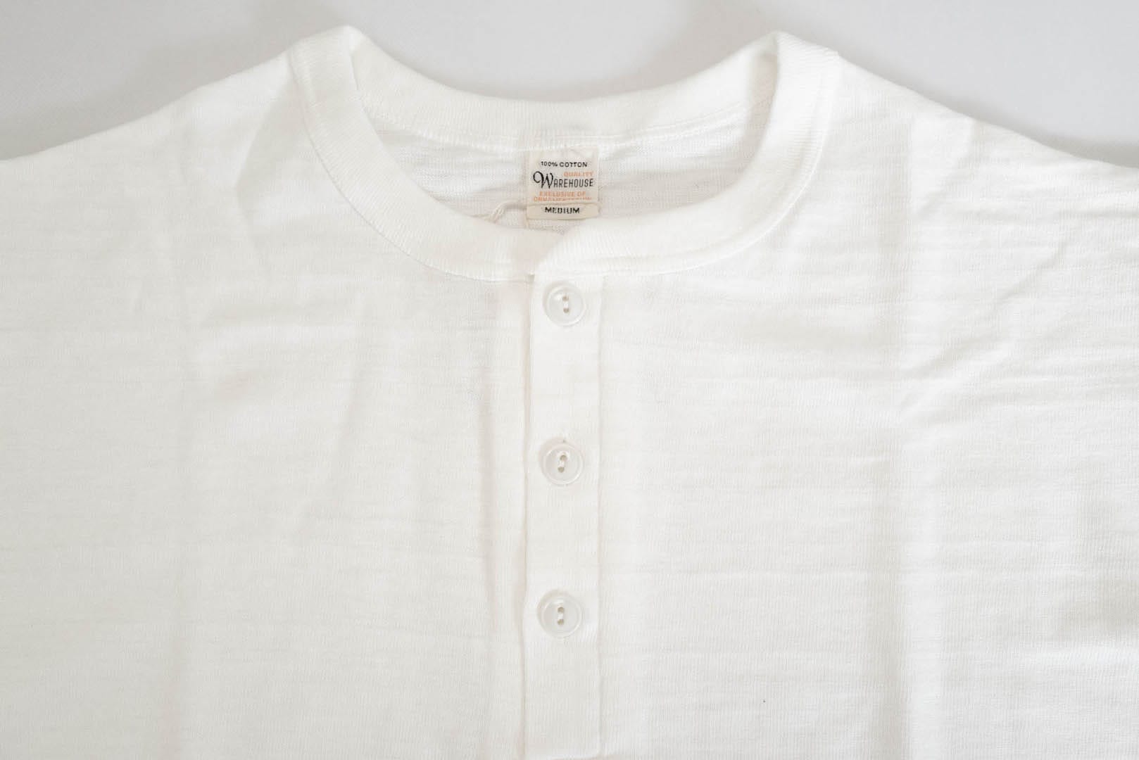 Warehouse 5.5oz "Bamboo Textured" L/S Henley Tee (White)