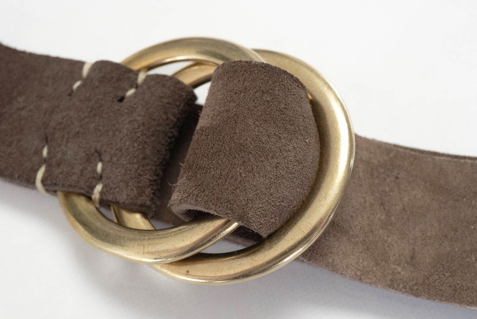 Warehouse Co "Double Rings" Suede Cowhide Belt (Chocolate Brown)