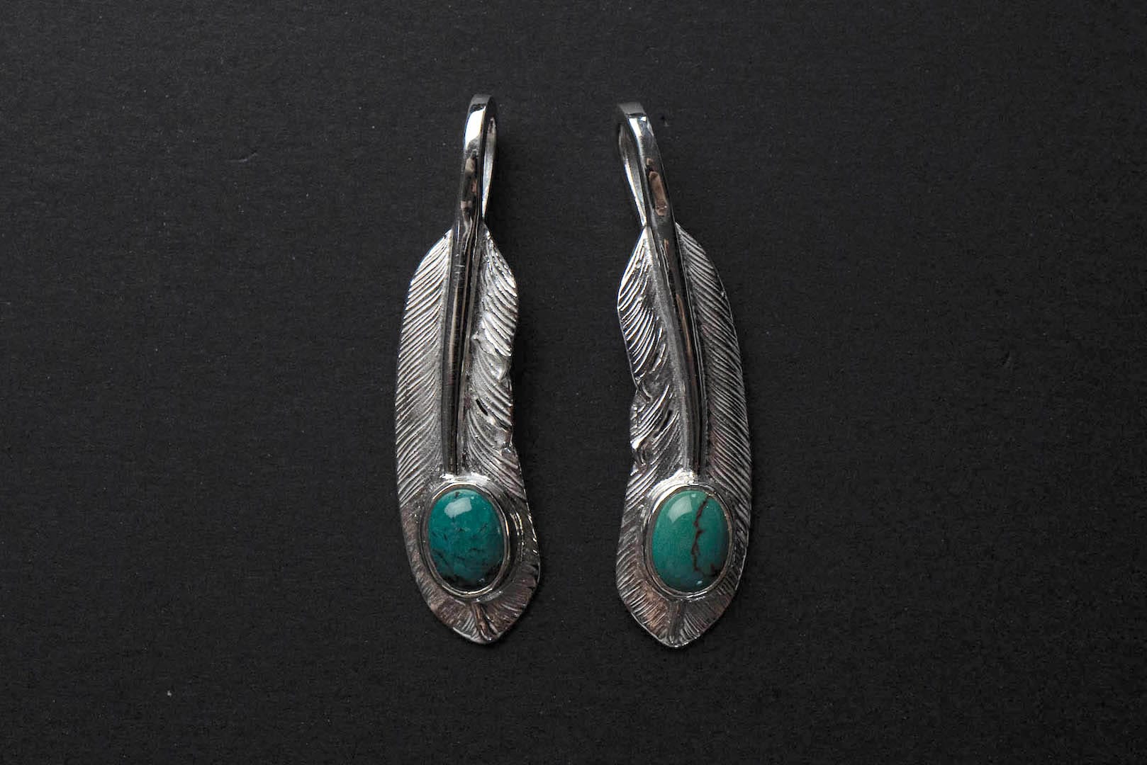 First Arrow's "Small Feather With Turquoise" Pendant (P-006-TUR)