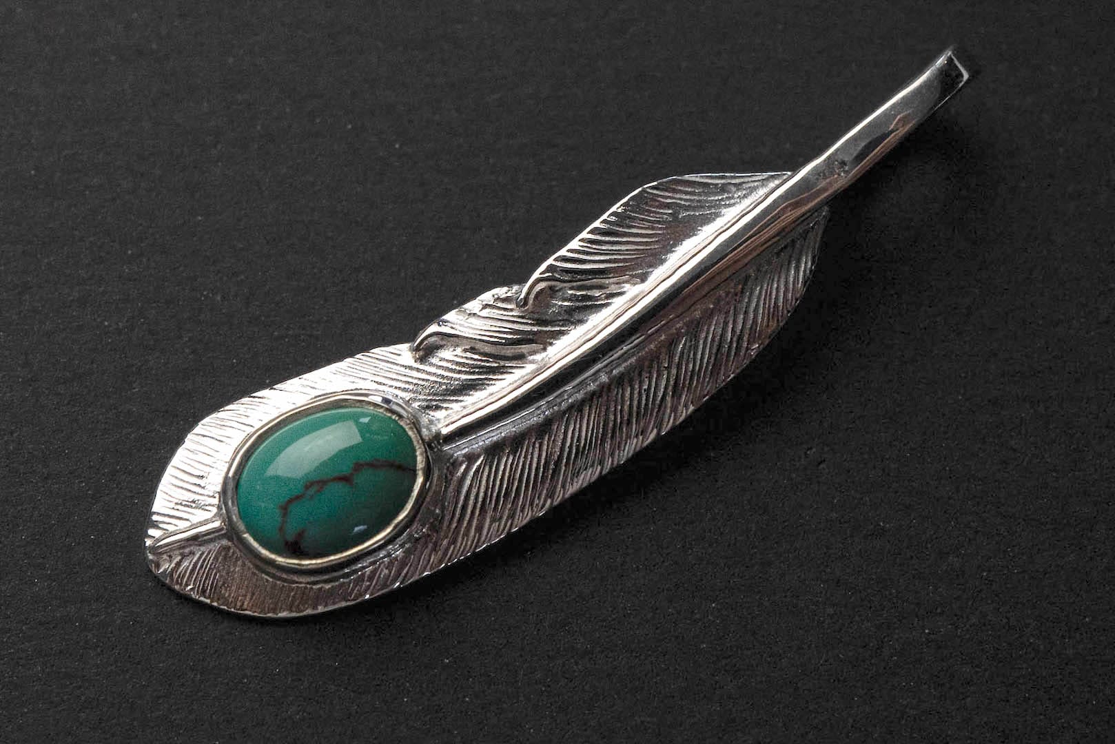 First Arrow's "Small Feather With Turquoise" Pendant (P-006-TUR)