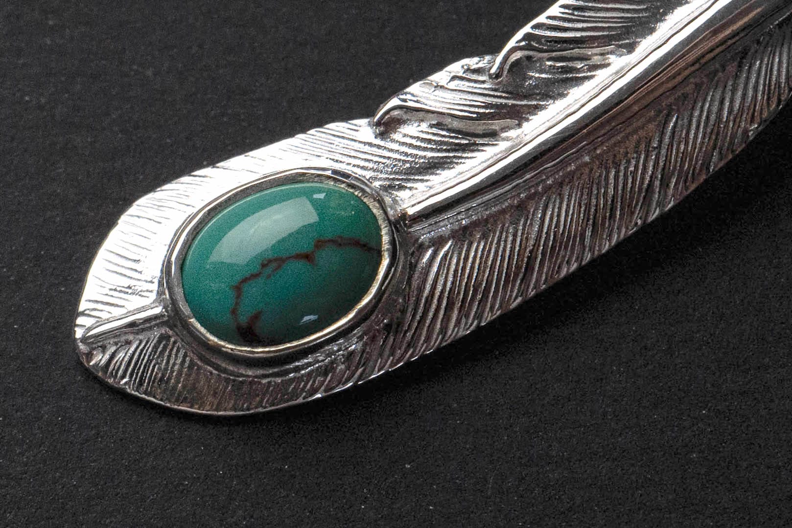 First Arrow's "Small Feather With Turquoise" Pendant (P-006-TUR)