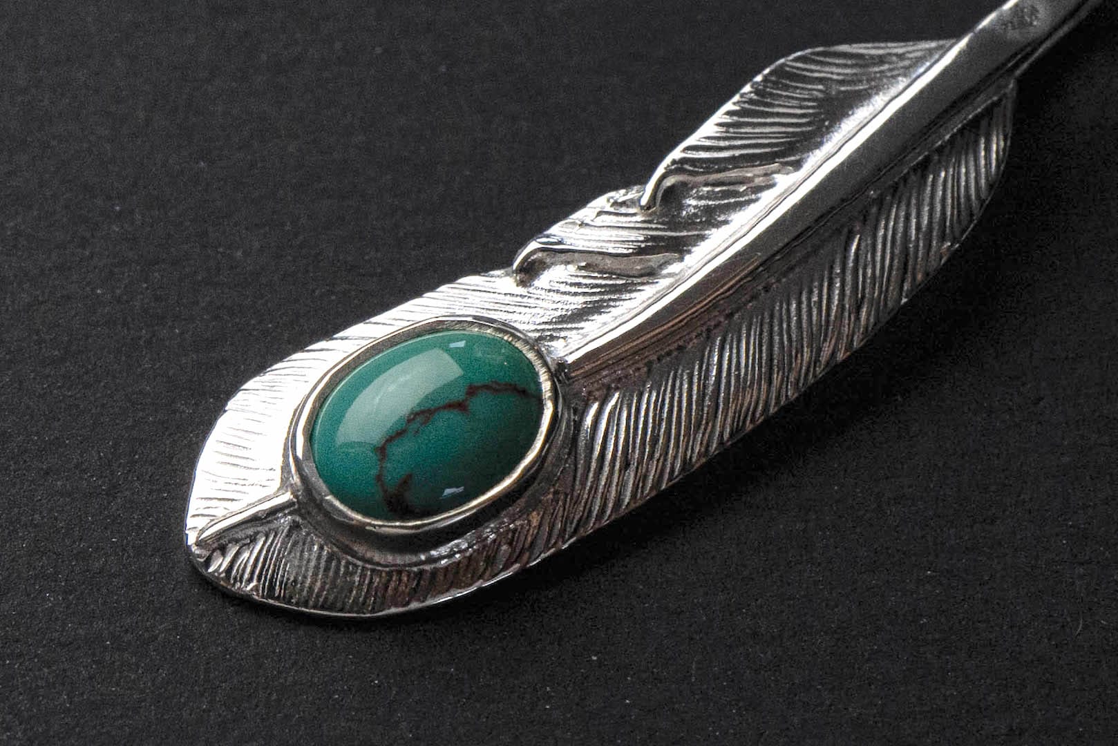 First Arrow's "Small Feather With Turquoise" Pendant (P-006-TUR)