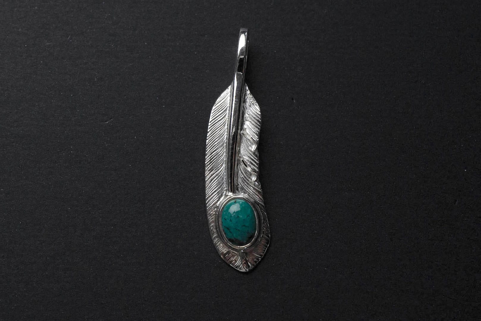 First Arrow's "Small Feather With Turquoise" Pendant (P-006-TUR)