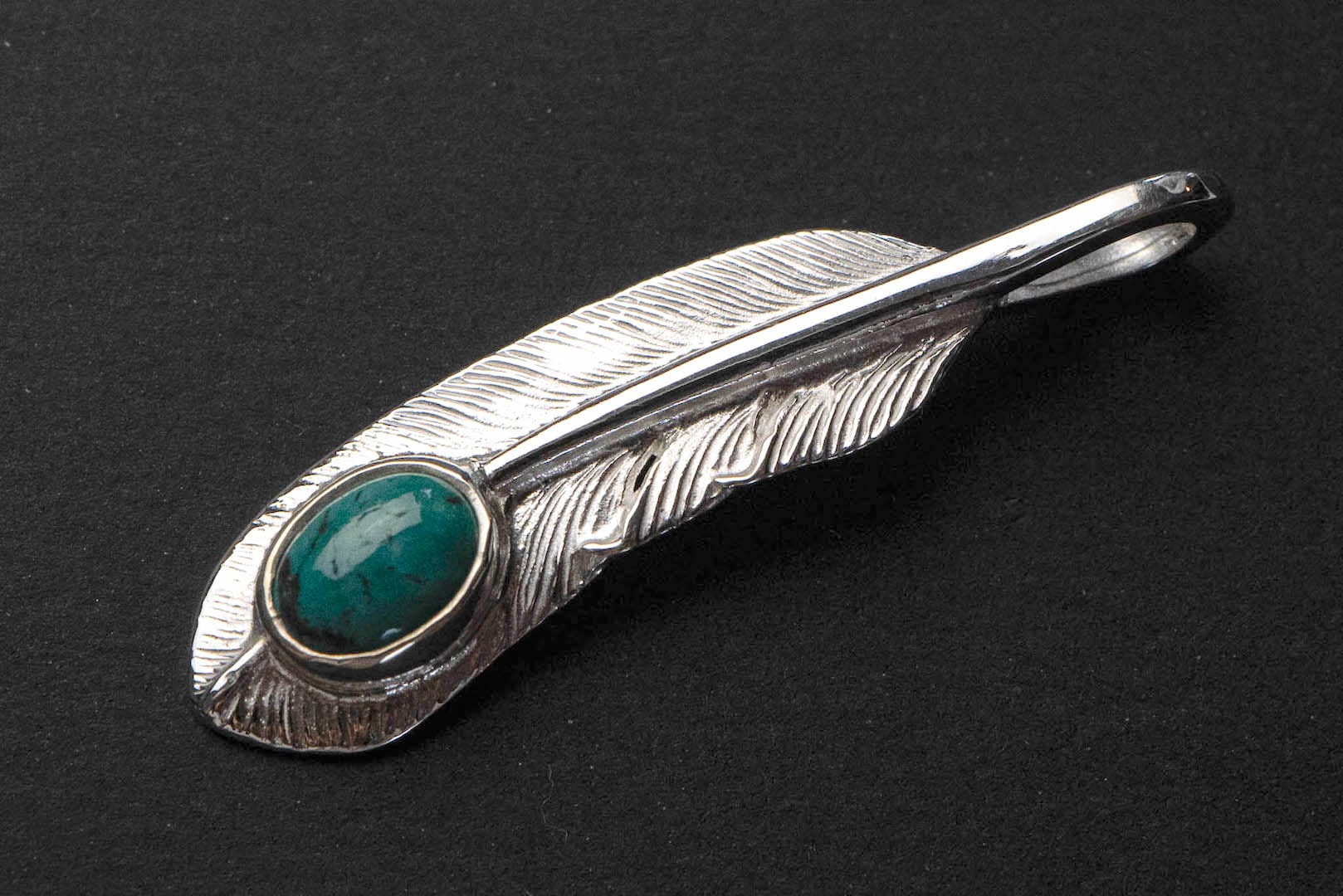 First Arrow's "Small Feather With Turquoise" Pendant (P-006-TUR)