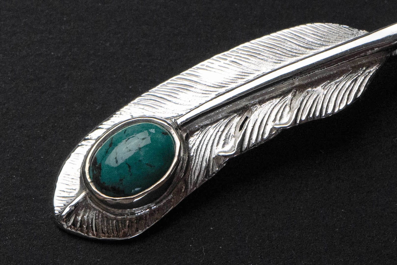 First Arrow's "Small Feather With Turquoise" Pendant (P-006-TUR)