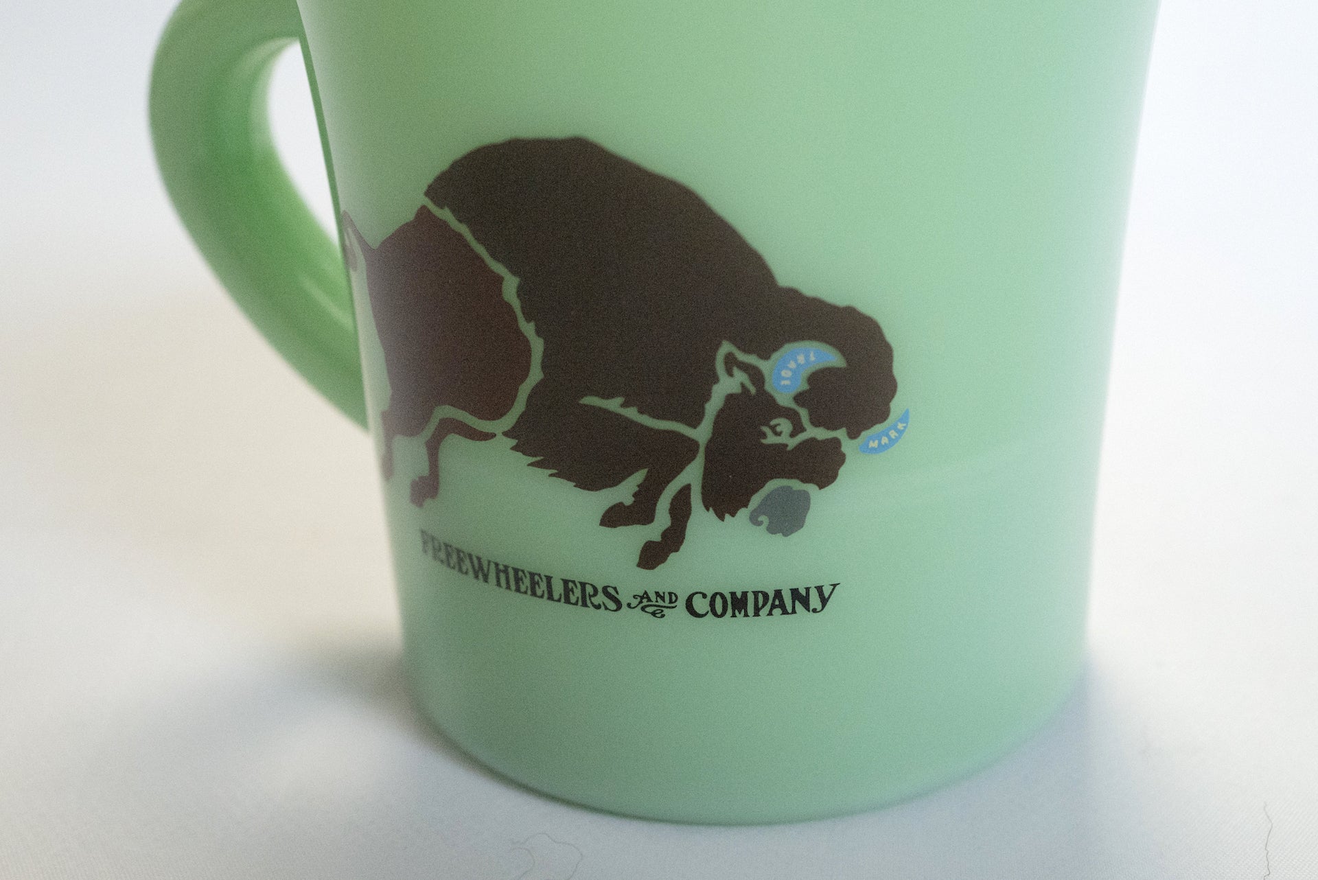 Freewheelers "Buffalo" Old Milk Glass Mug (Jade-Ite)