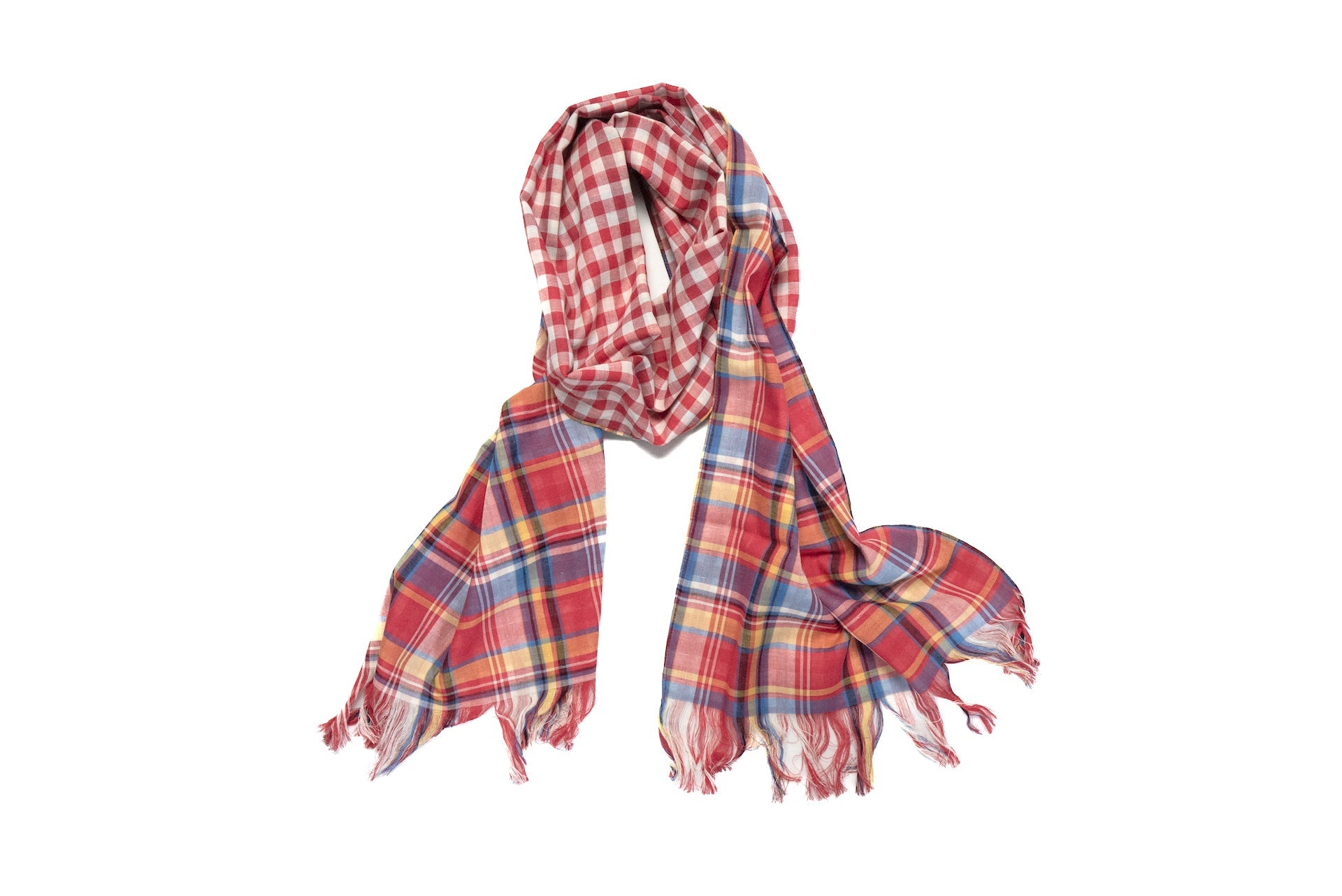 Pure Blue Japan 8oz Double Gauze Check Scarf (Red)