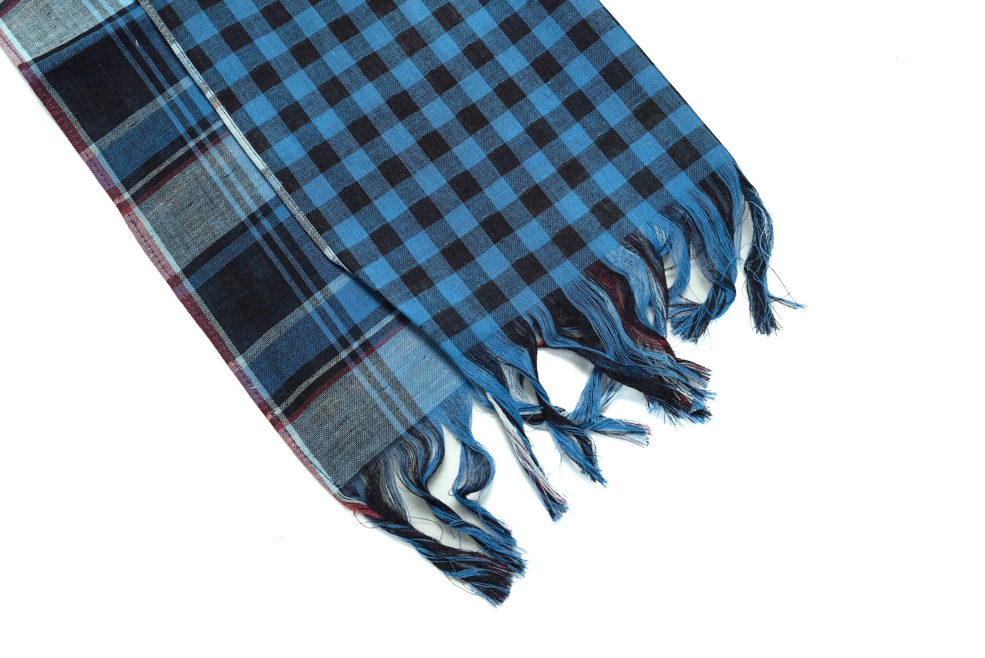 Pure Blue Japan 8oz Double Gauze Check Scarf (Indigo)