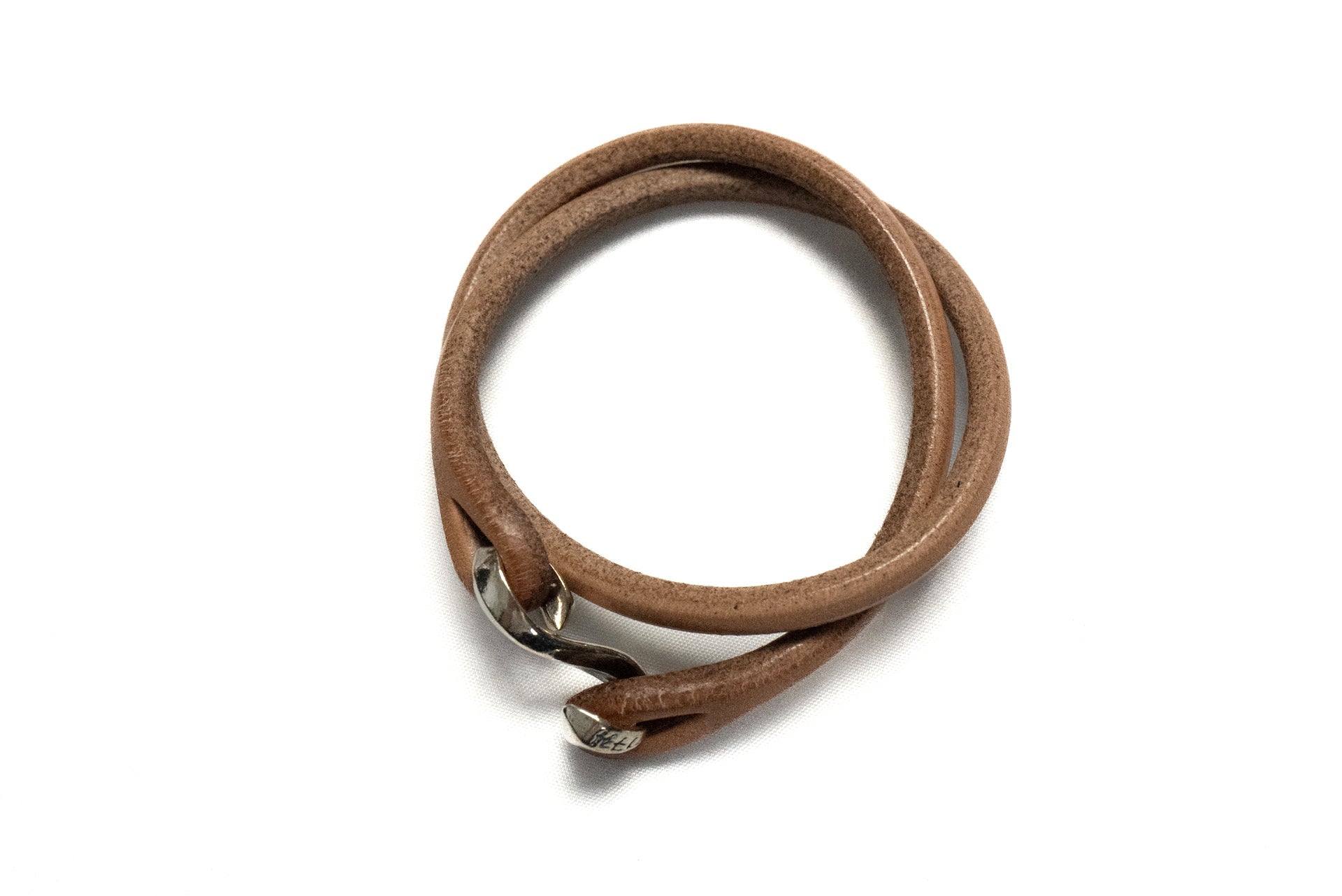 The Flat Head 'Silver Hook' Double Cuff (Natural Tan)