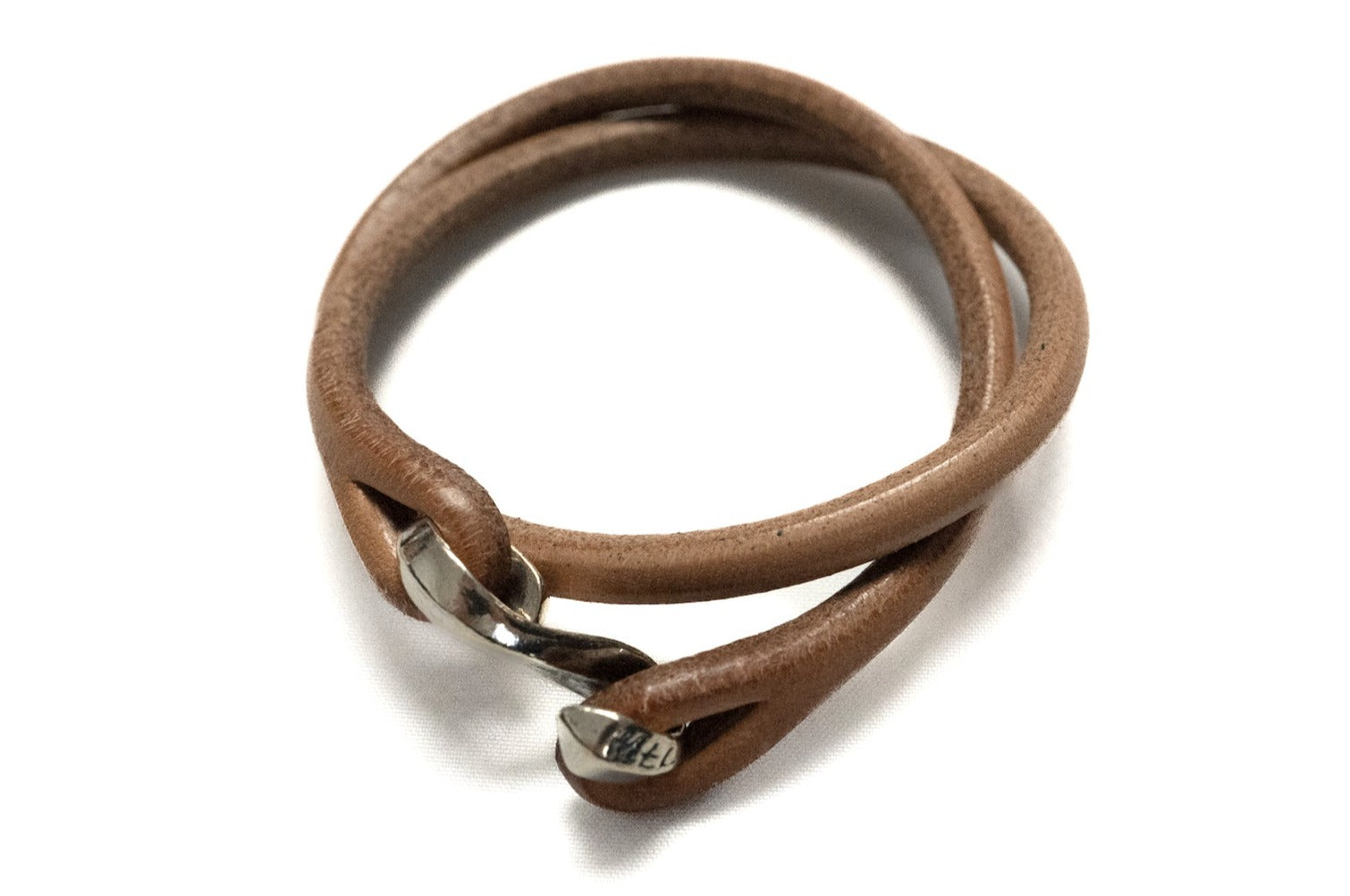 The Flat Head 'Silver Hook' Double Cuff (Natural Tan)