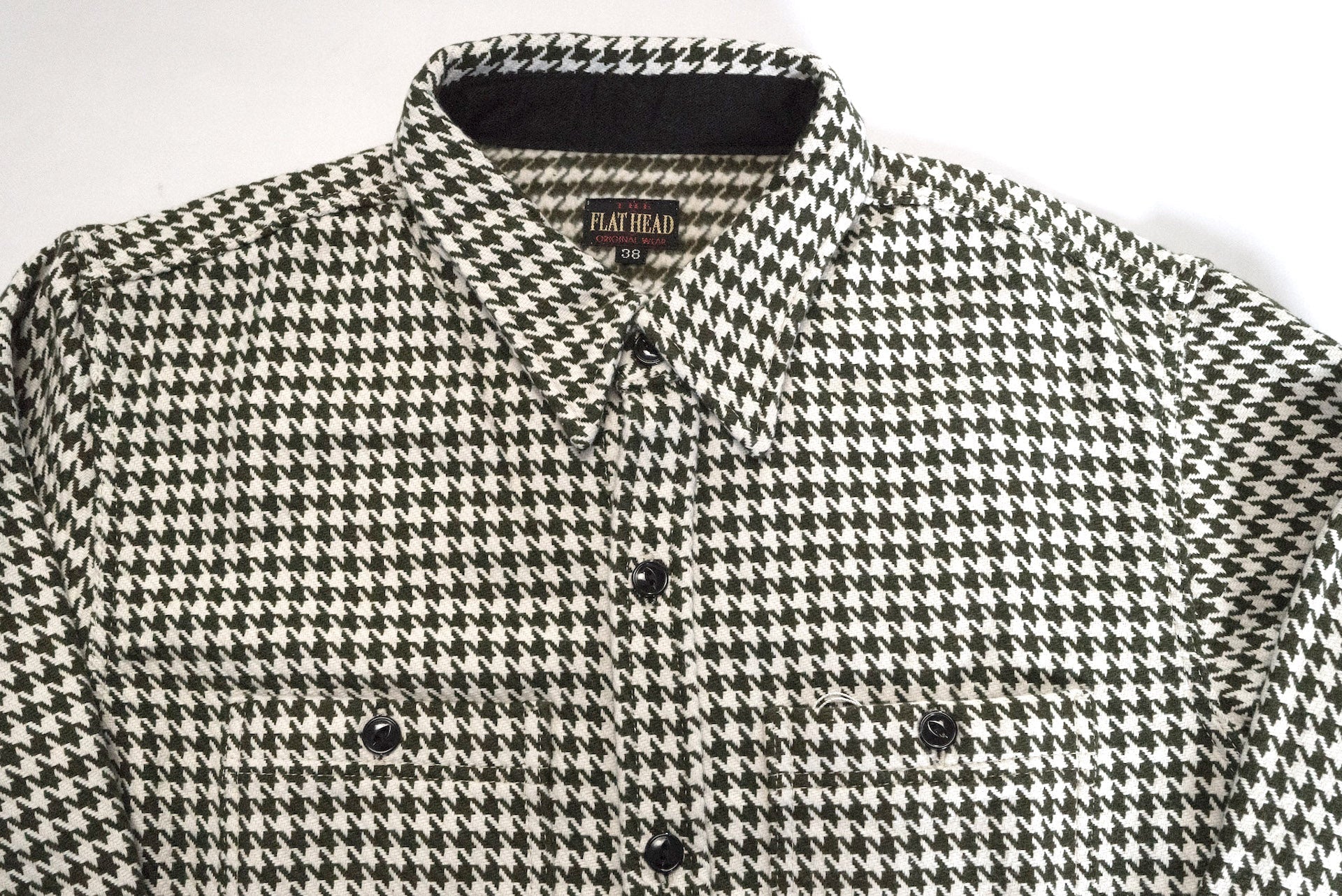 The Flat Head Heavyweight Houndstooth Selvage Flannel Workshirt (Ivory)