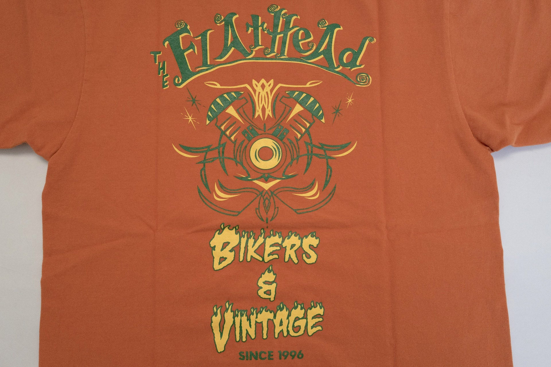 The Flat Head 9oz "Bikes & Vintage" Loopwheeled Tee (Terracotta Orange)