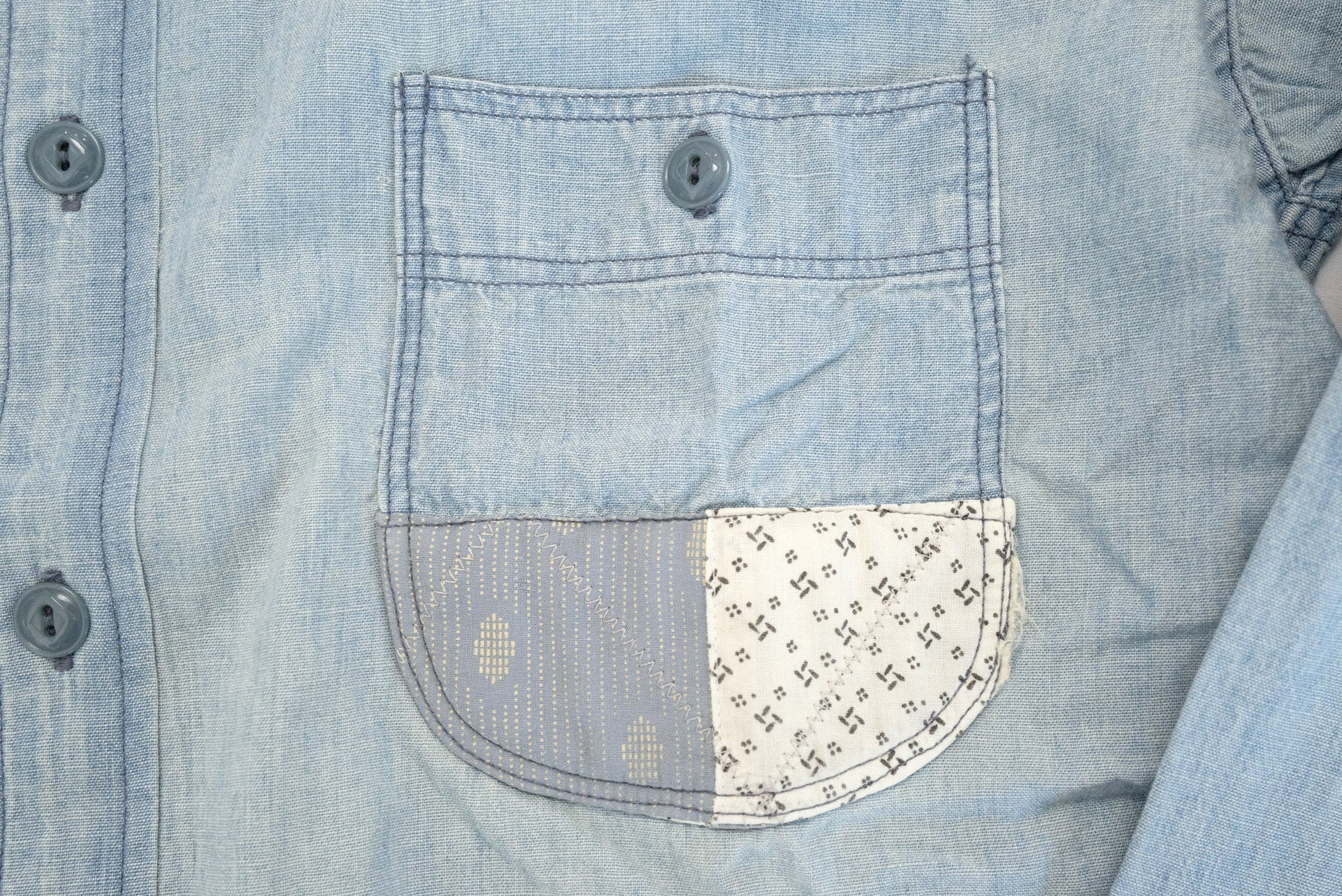 Maru Sankaku Peke by SDA 7oz "Indigo Patchwork" Chambray Workshirt