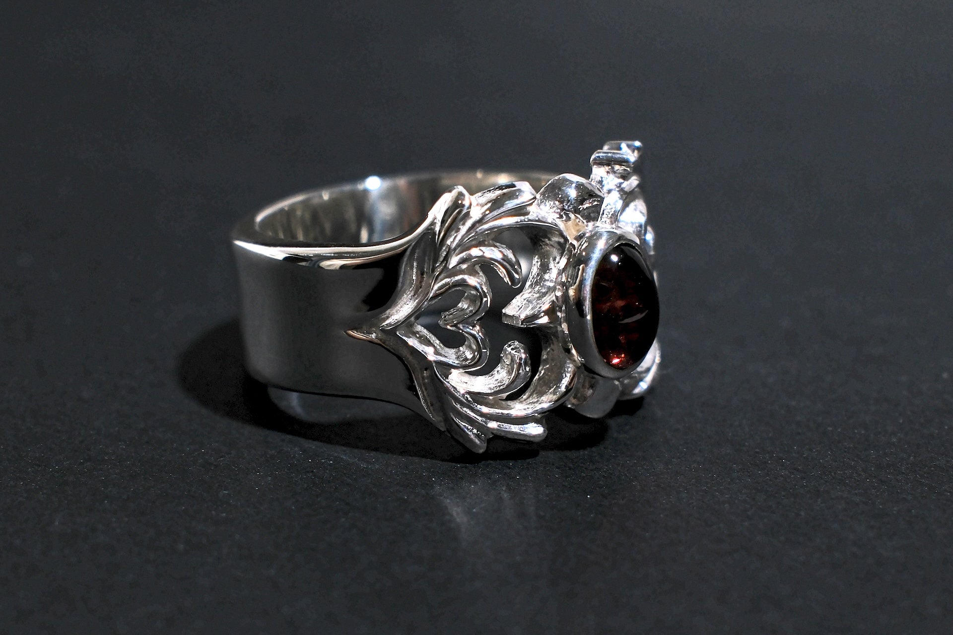 Legend Size Small "Aligned Hearts" Ring With Red Garnet