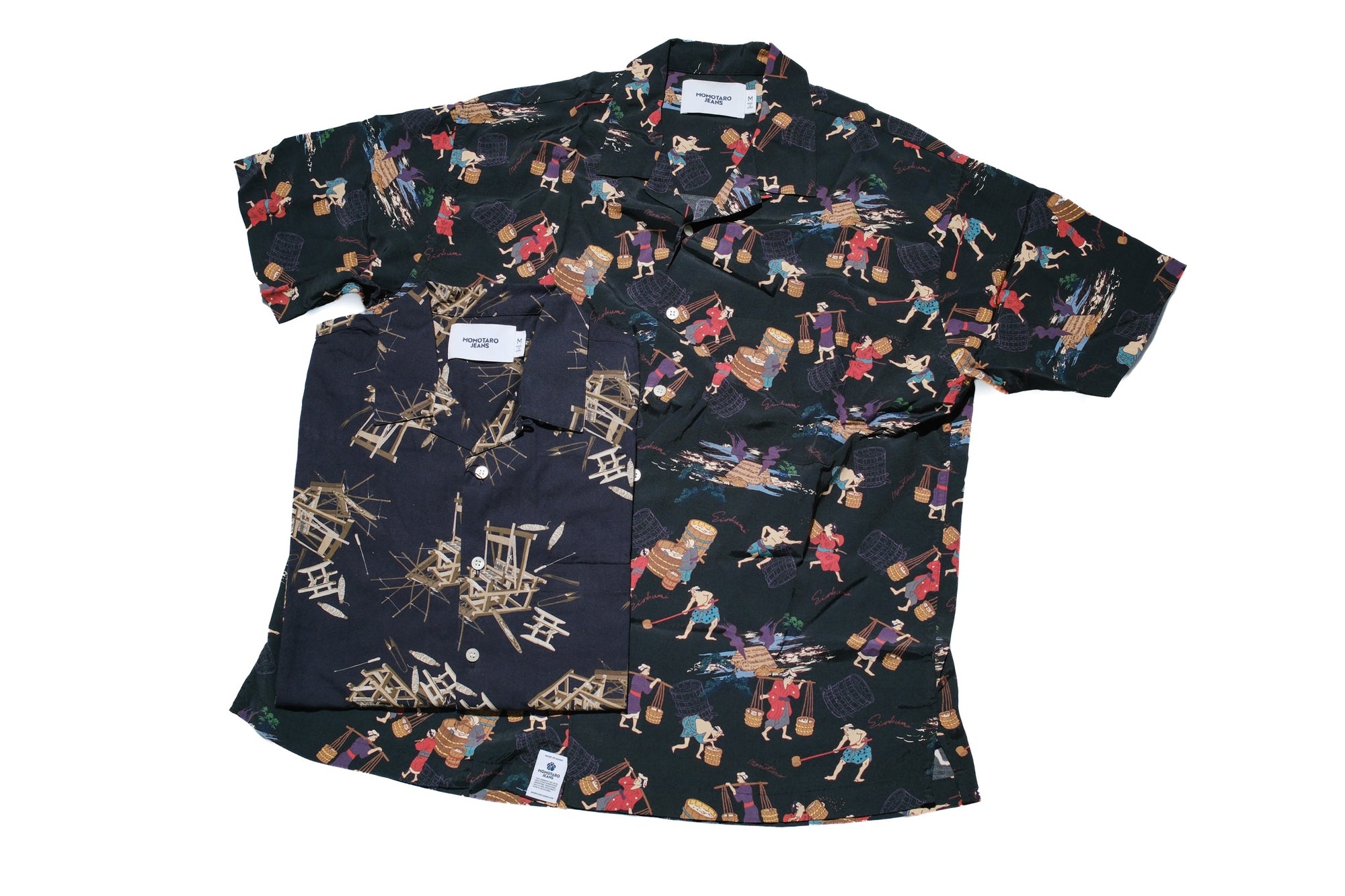 MOMOTARO JEANS “Art of Sake Making” S/S Aloha Shirt (Black)