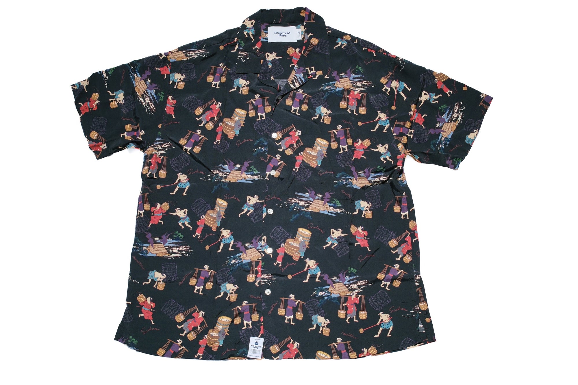 MOMOTARO JEANS “Art of Sake Making” S/S Aloha Shirt (Black)