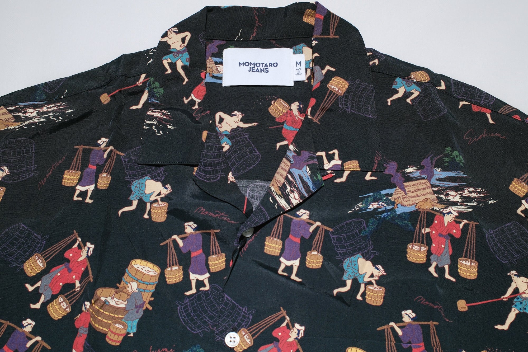 MOMOTARO JEANS “Art of Sake Making” S/S Aloha Shirt (Black)