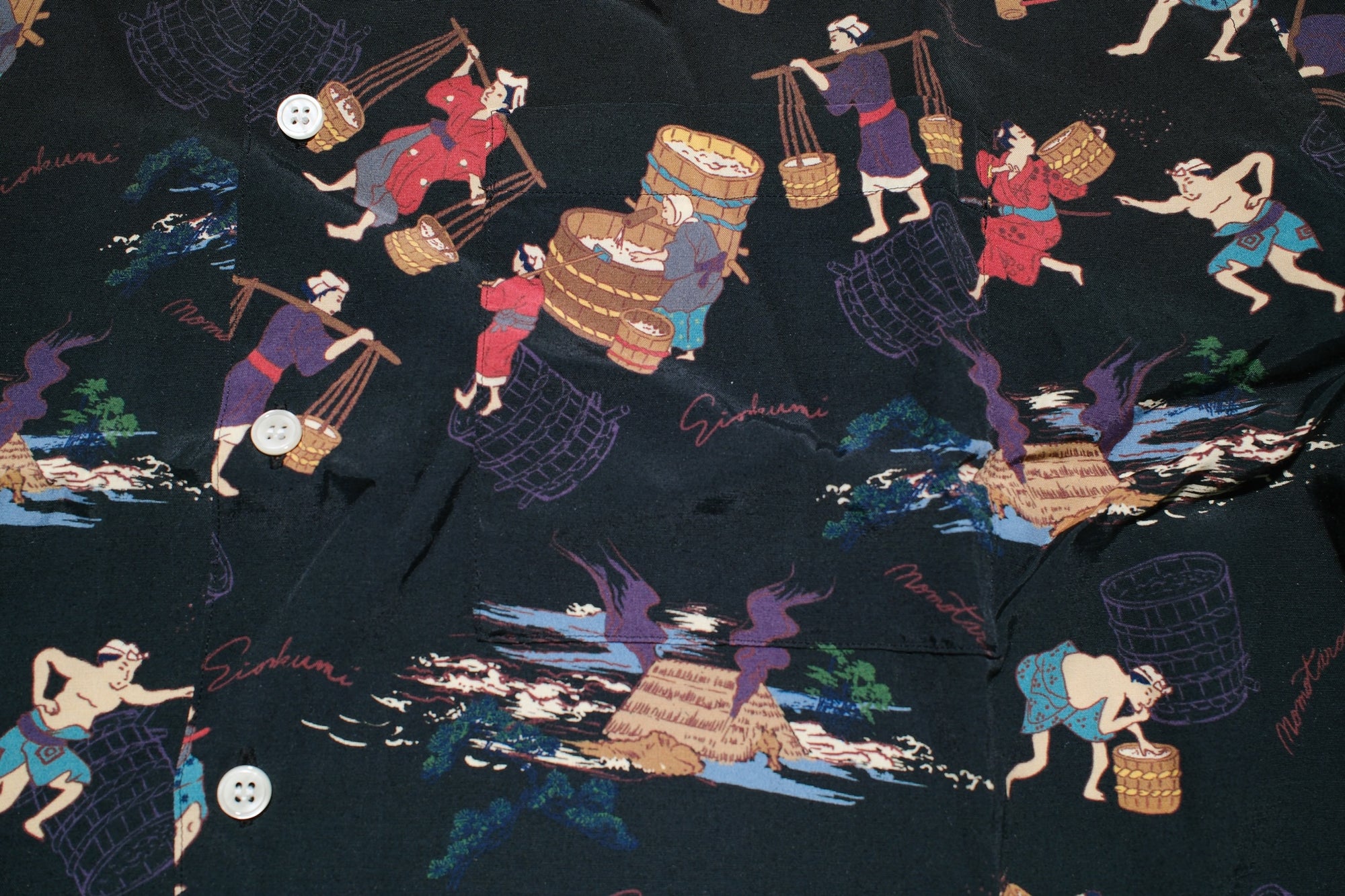 MOMOTARO JEANS “Art of Sake Making” S/S Aloha Shirt (Black)