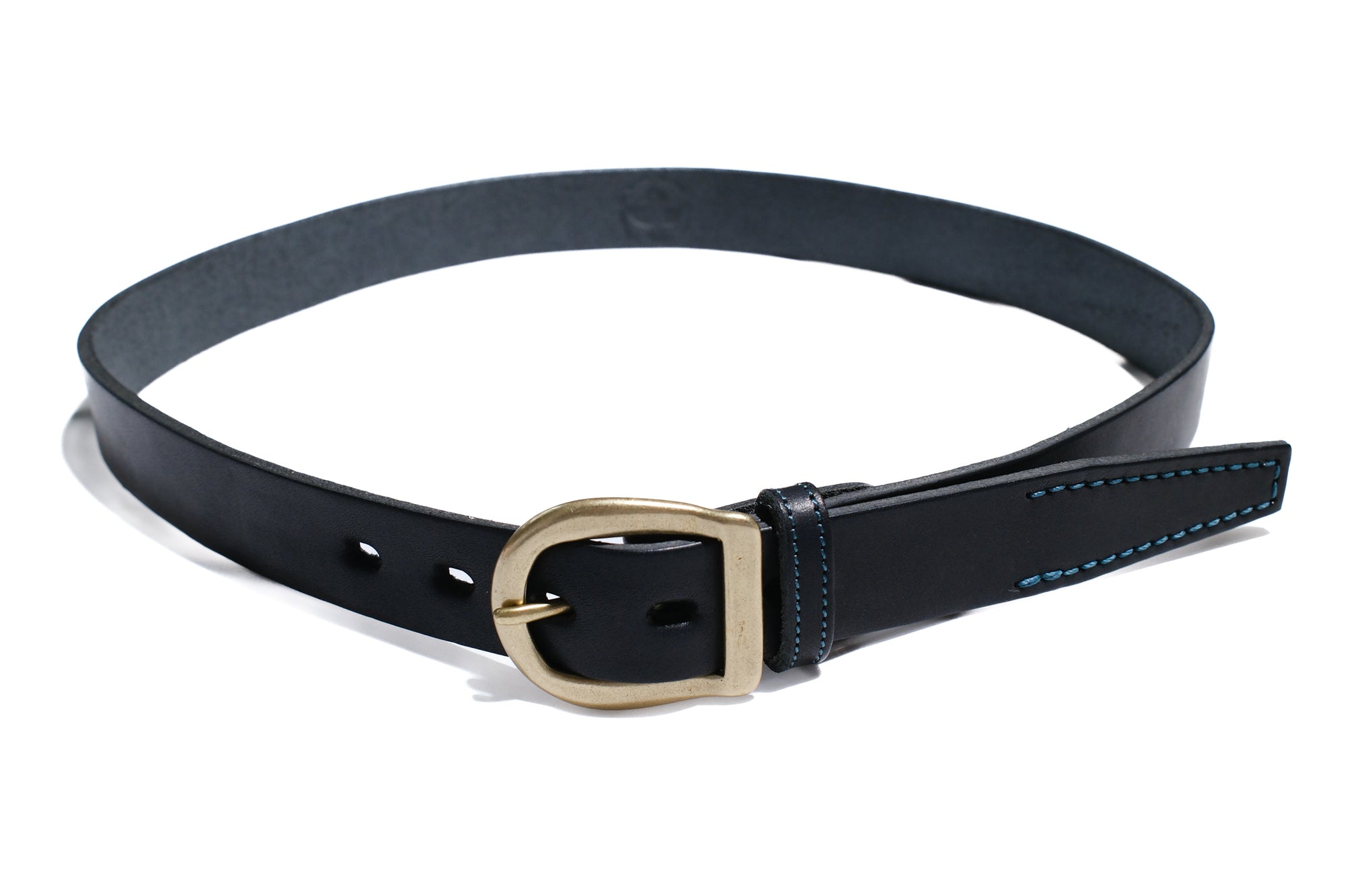 Omoto Denim “Tail Feather” Genuine Cowhide Narrow Belt (Solid Black)