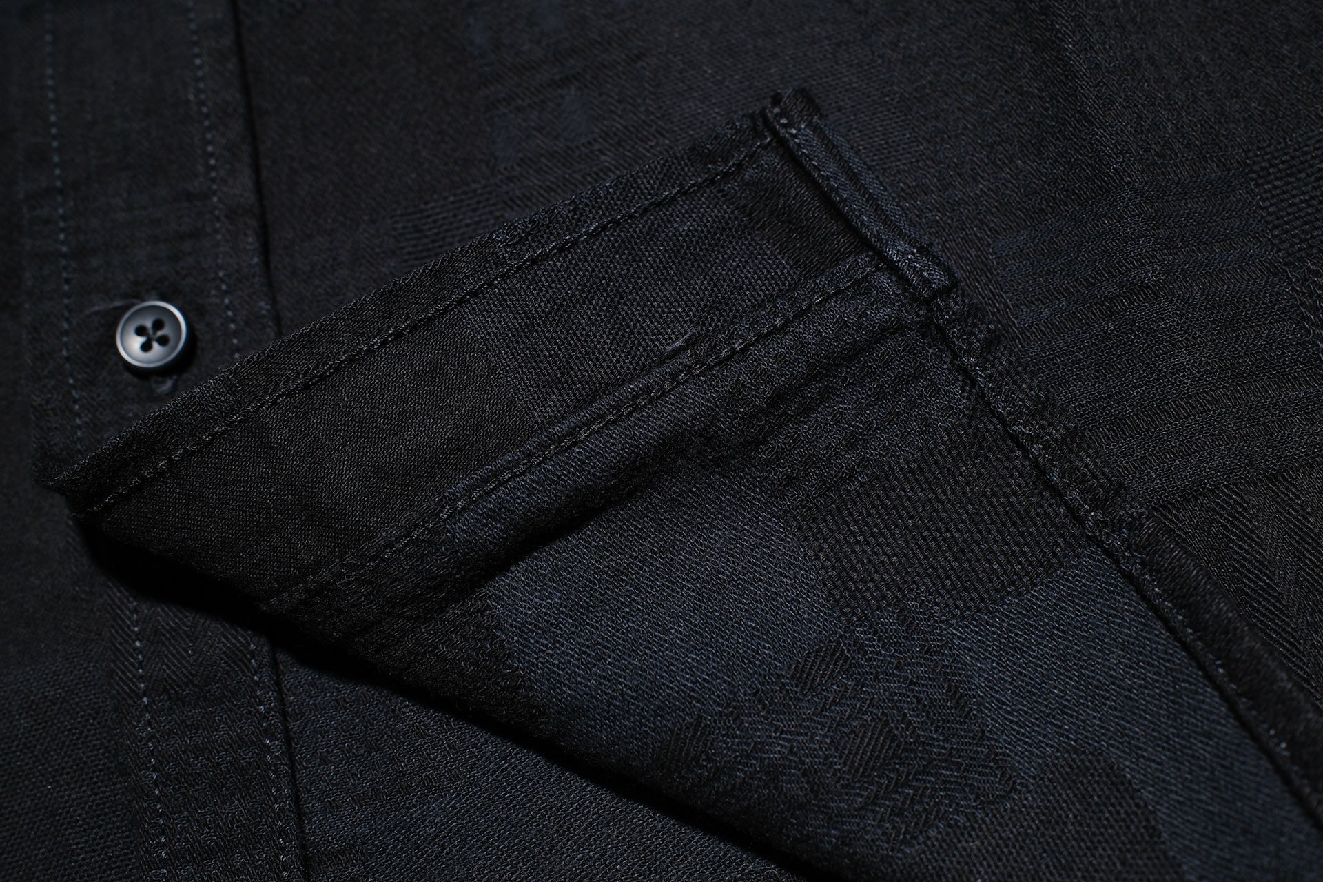 Pure Blue Japan 9oz “Boro Style” Jacquard Oxford Shirt (Solid Black)