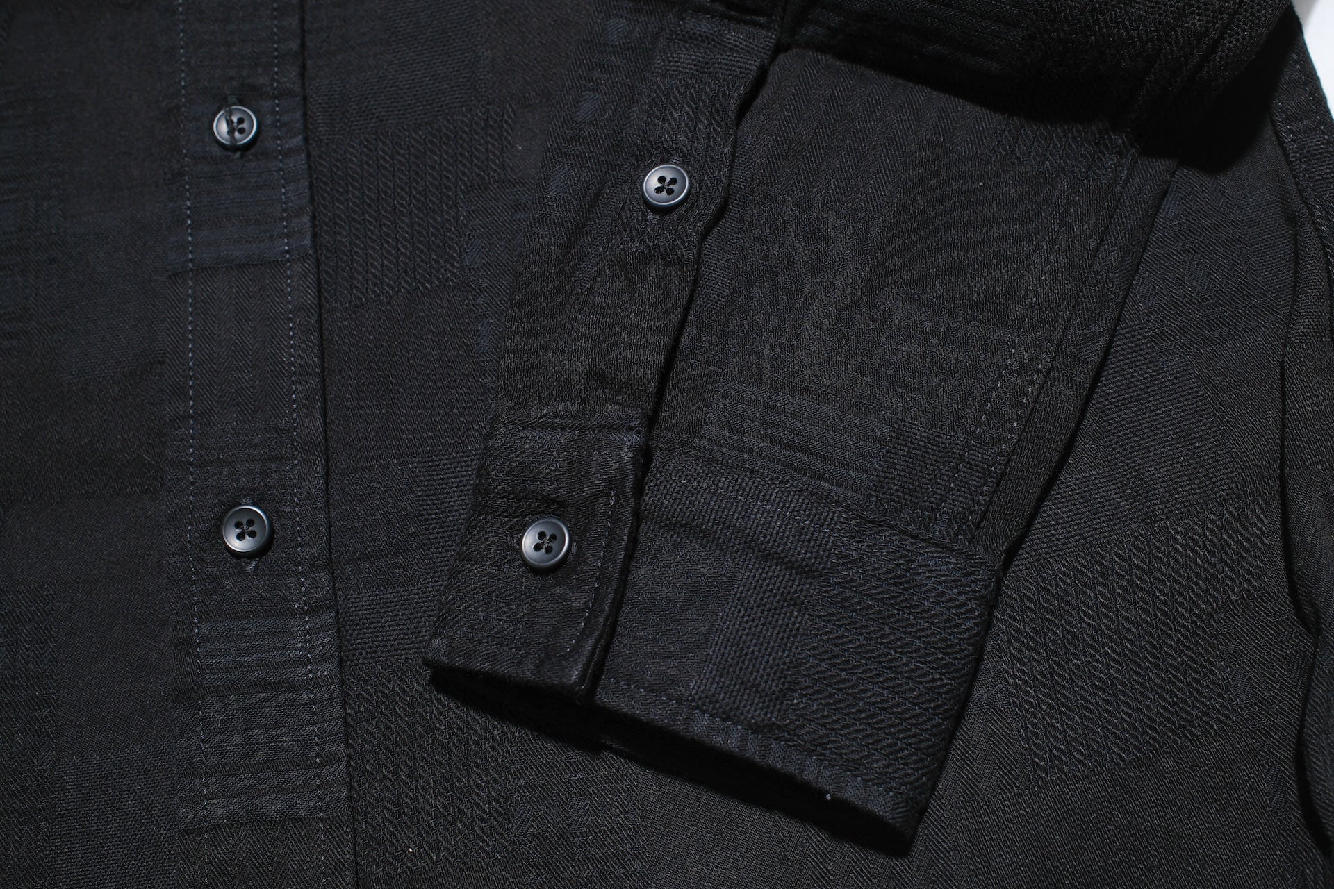 Pure Blue Japan 9oz “Boro Style” Jacquard Oxford Shirt (Solid Black)