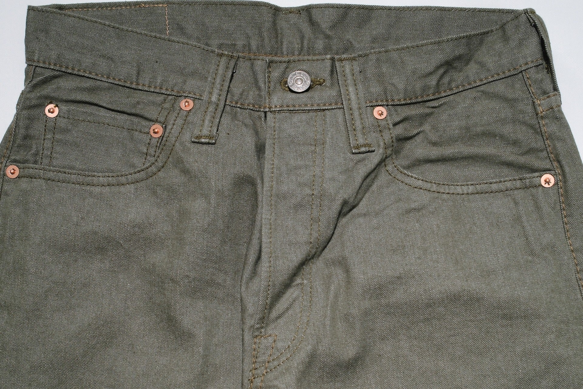 Pure Blue Japan 12oz Selvedge Chino Trousers (Olive)