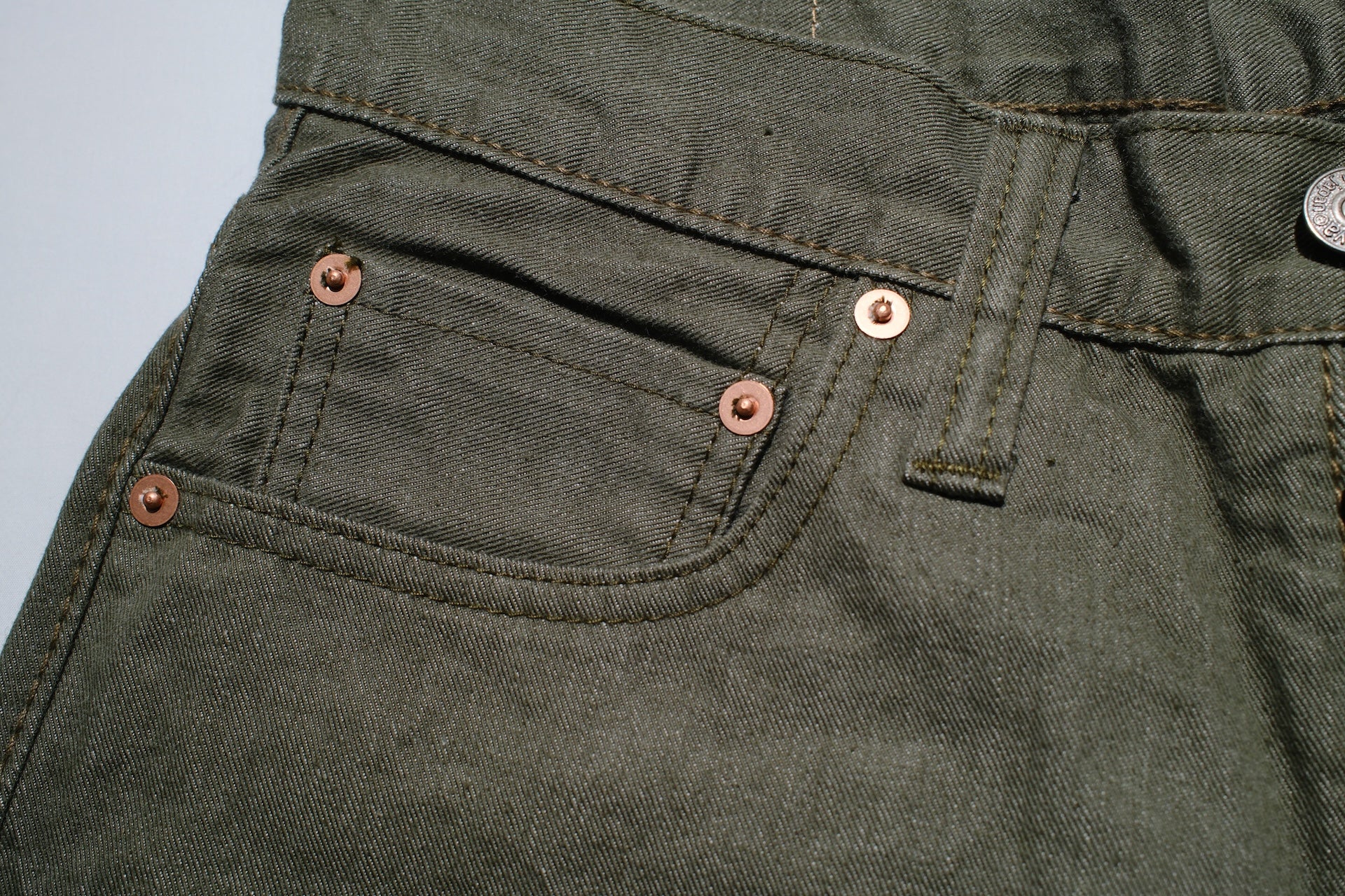 Pure Blue Japan 12oz Selvedge Chino Trousers (Olive)