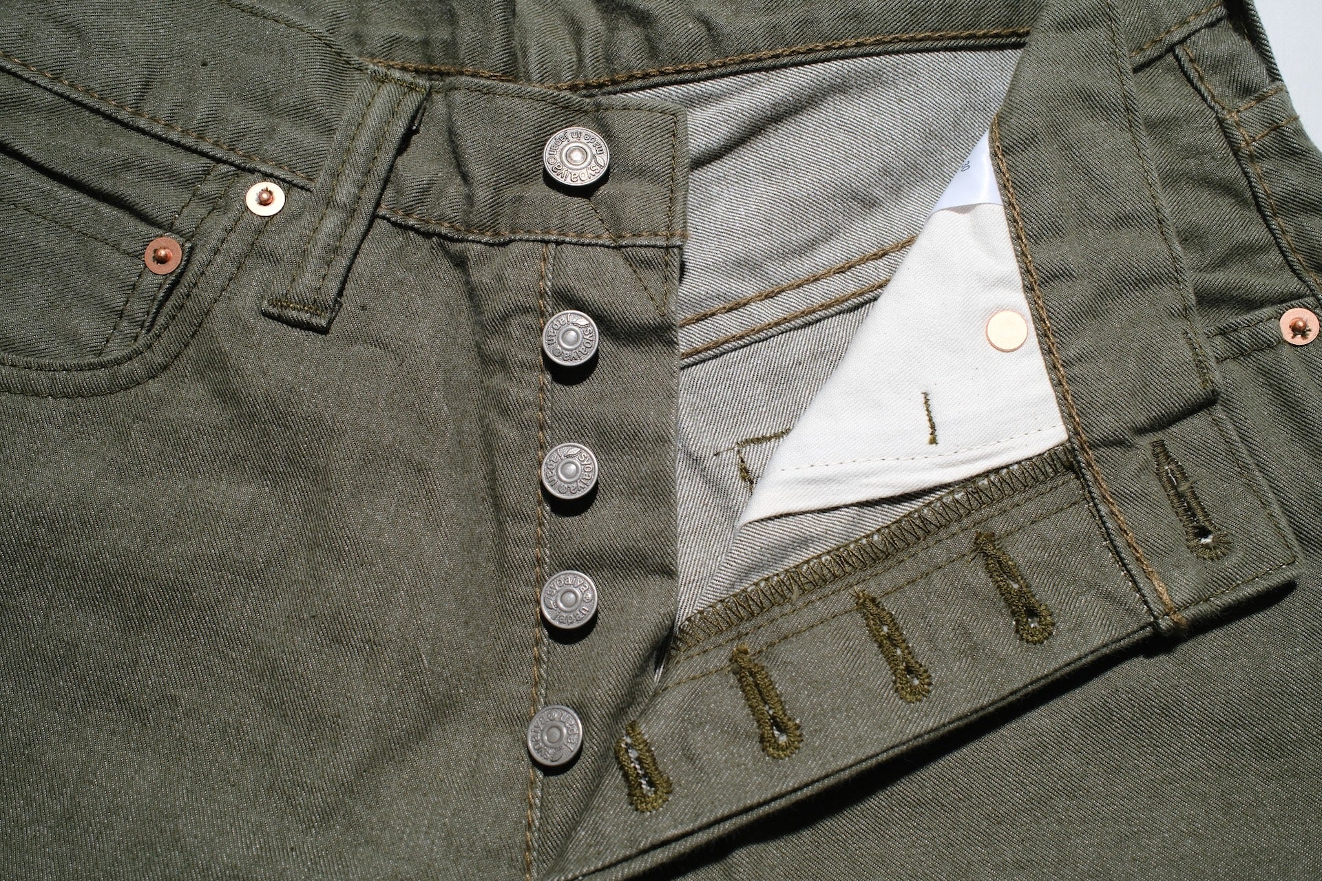 Pure Blue Japan 12oz Selvedge Chino Trousers (Olive)