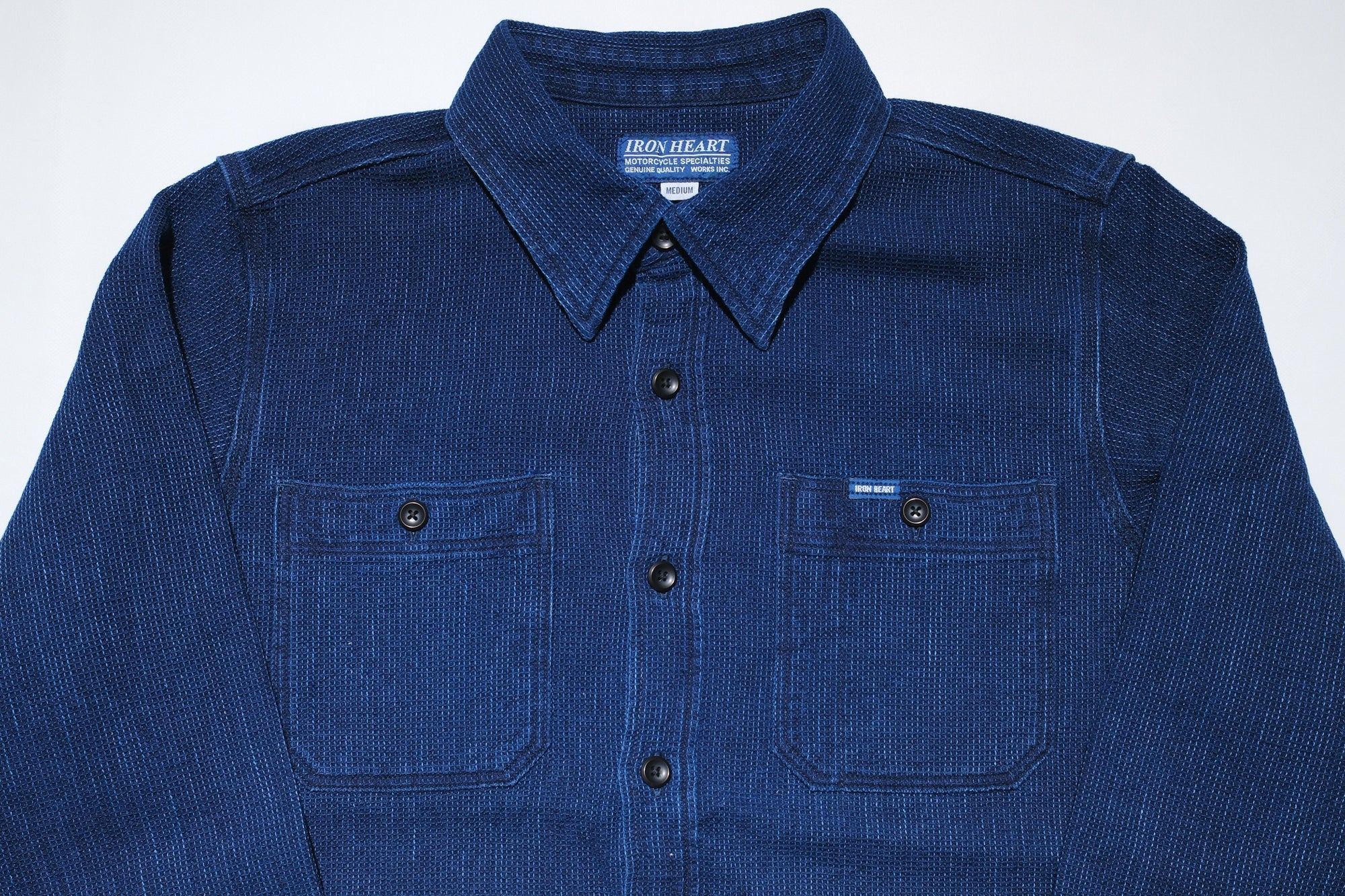 Iron Heart 5.5oz Indigo Cotton Waffle Work Shirt
