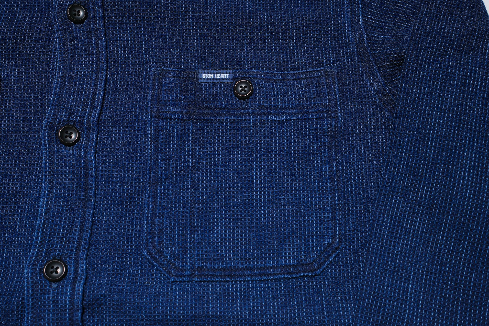 Iron Heart 5.5oz Indigo Cotton Waffle Work Shirt