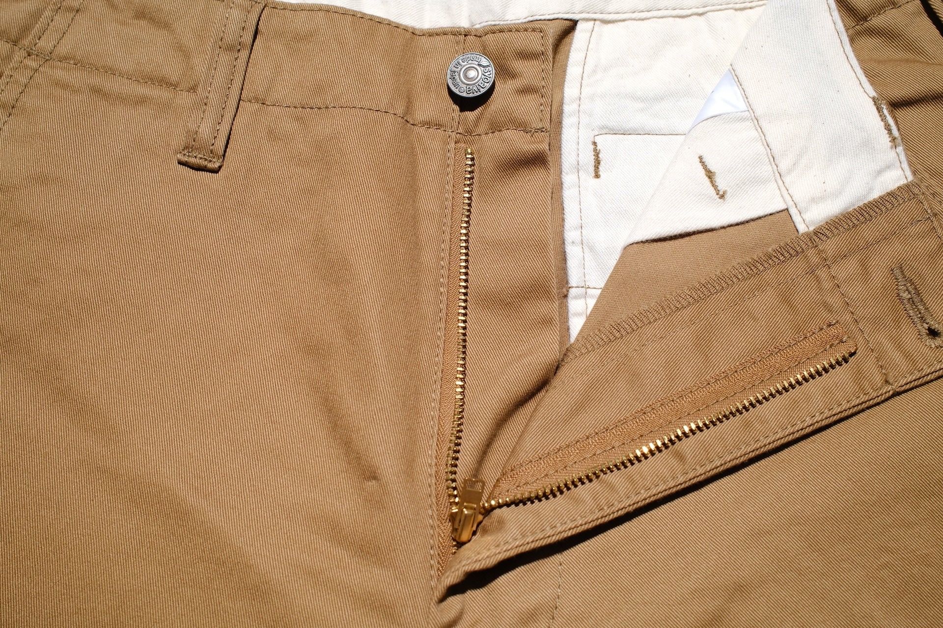 Pure Blue Japan 11oz “Dry-Touch” High-Density Chino Trousers (Dark Camel)