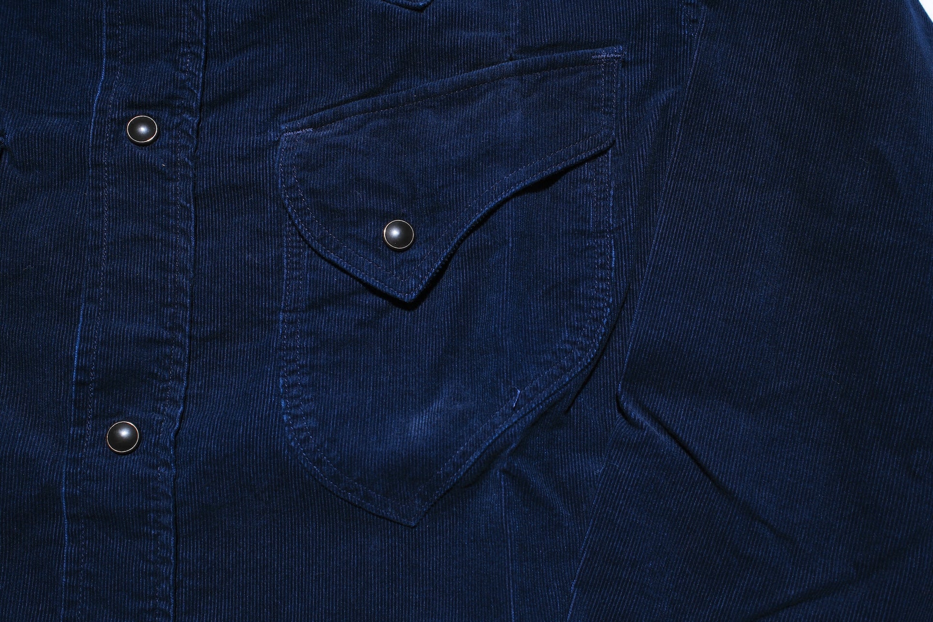 Pure Blue Japan 8oz "Silky-Smooth" Corduroy Western Shirt (Grand Indigo)