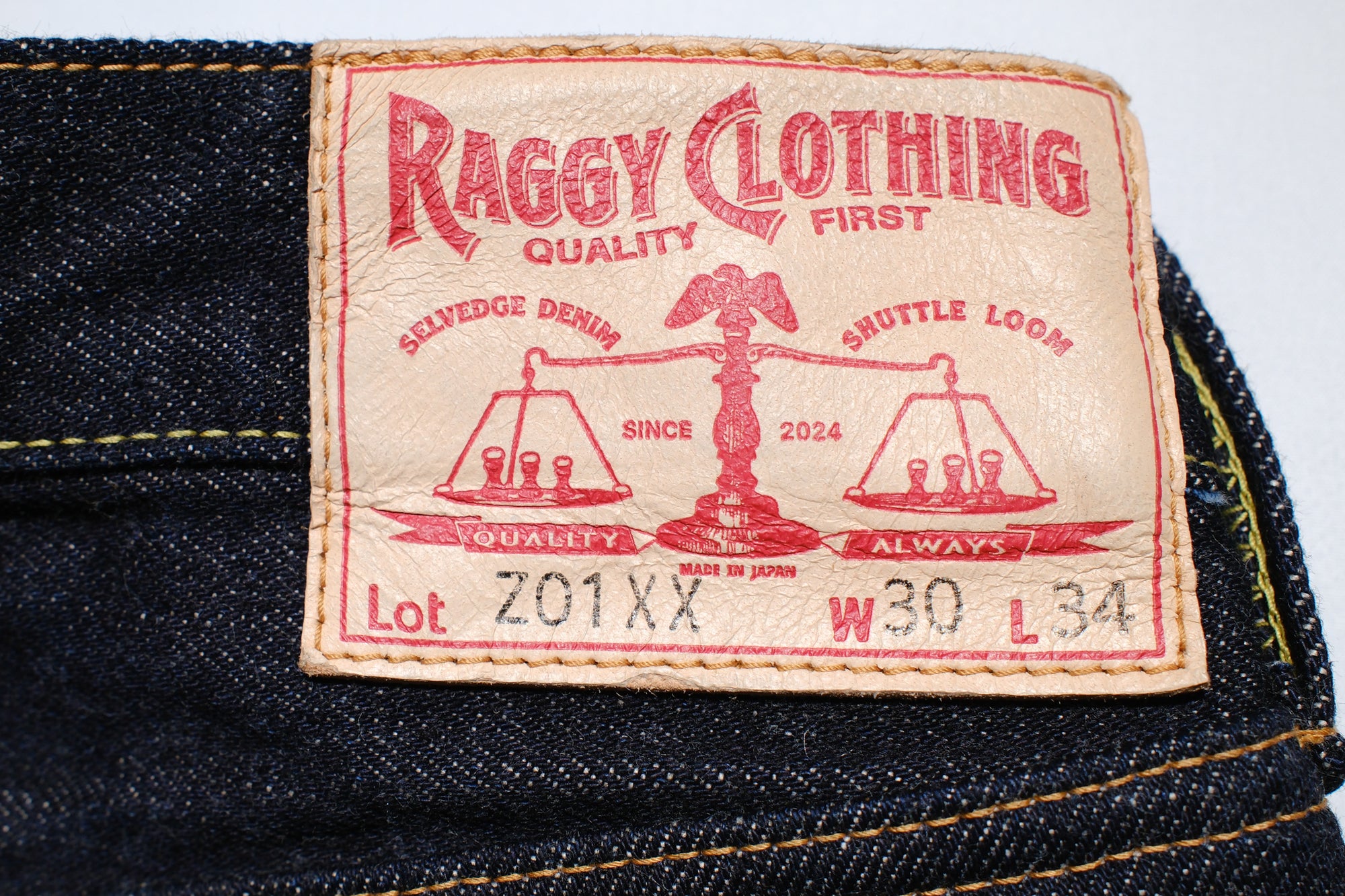RAGGY CLOTHING 14oz Indigo Dyed “Mild-Nep” Z01XX Denim (Modern Straight fit)