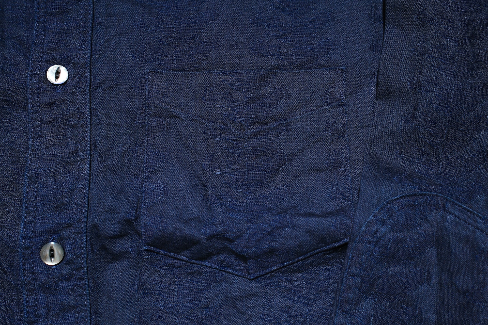 Samurai Indigo Dyed “Sengen Blossom” Jacquard Oxford Shirt (Overseas Edition)