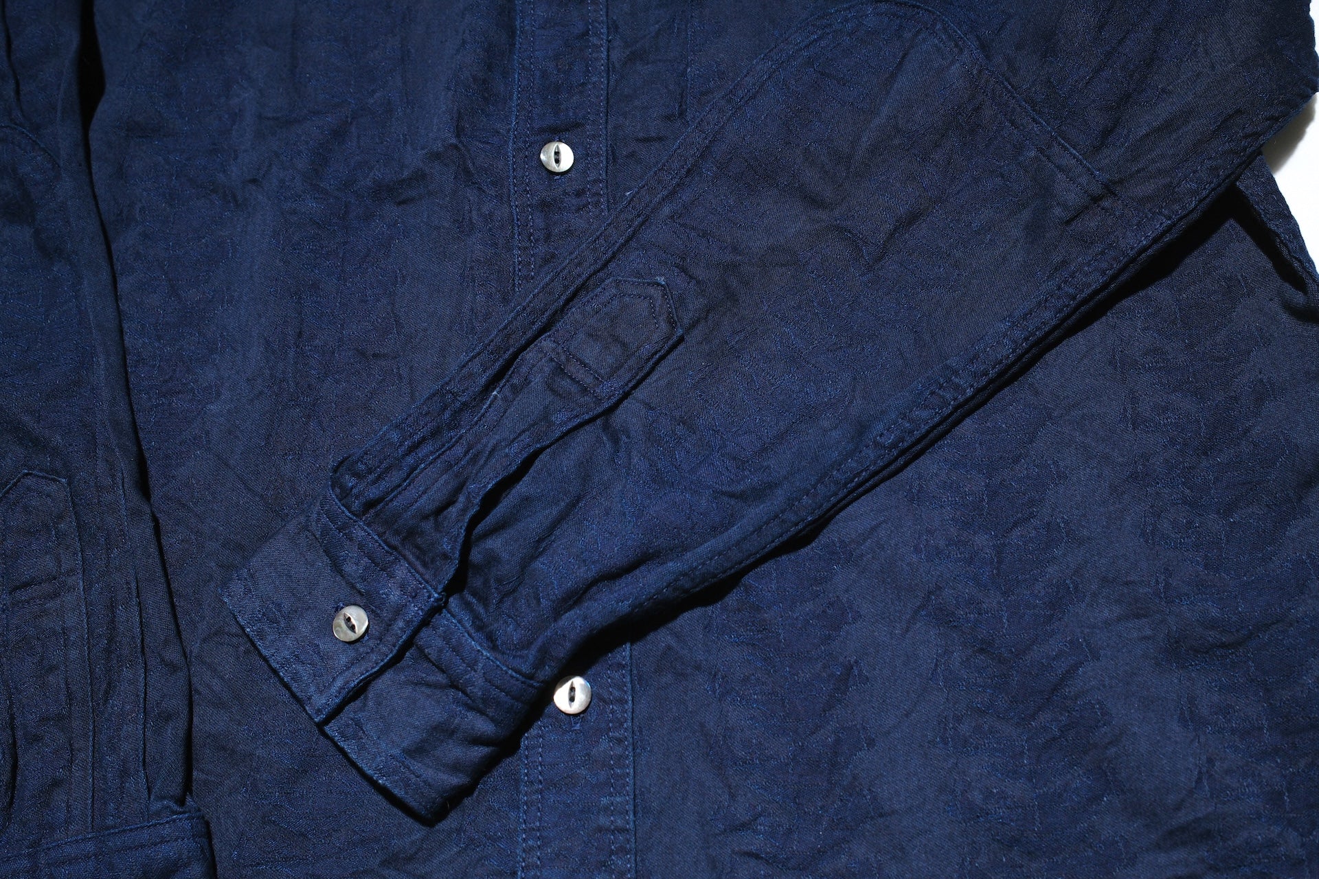 Samurai Indigo Dyed “Sengen Blossom” Jacquard Oxford Shirt (Overseas Edition)