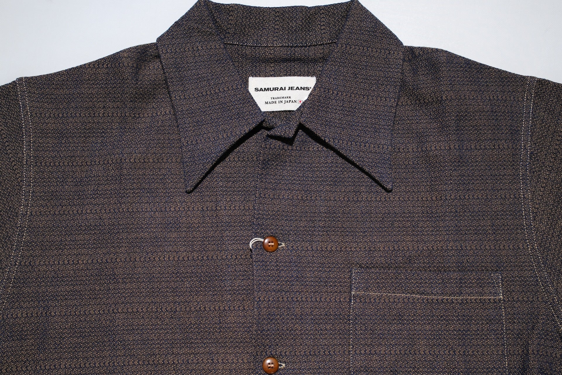 Samurai 10oz “Konako Ai-Madara” Sashiko S/S Open Collar Shirt