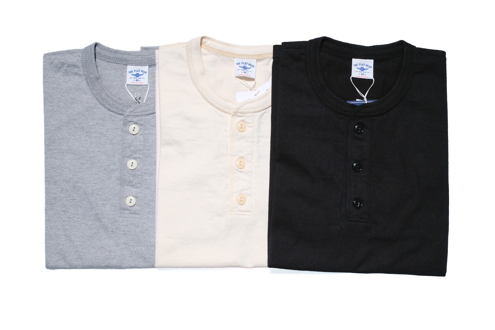 The Flat Head '26 Version 9oz Loopwheeled Henley Tee (Solid Black)